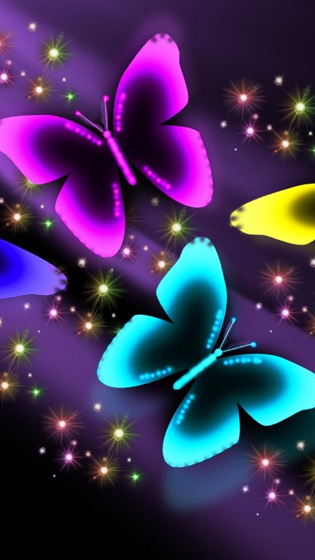 1080x1920 Neon Wallpaper For Mobile Butterfly On Black Background Wallpaper & Background Download, Phone