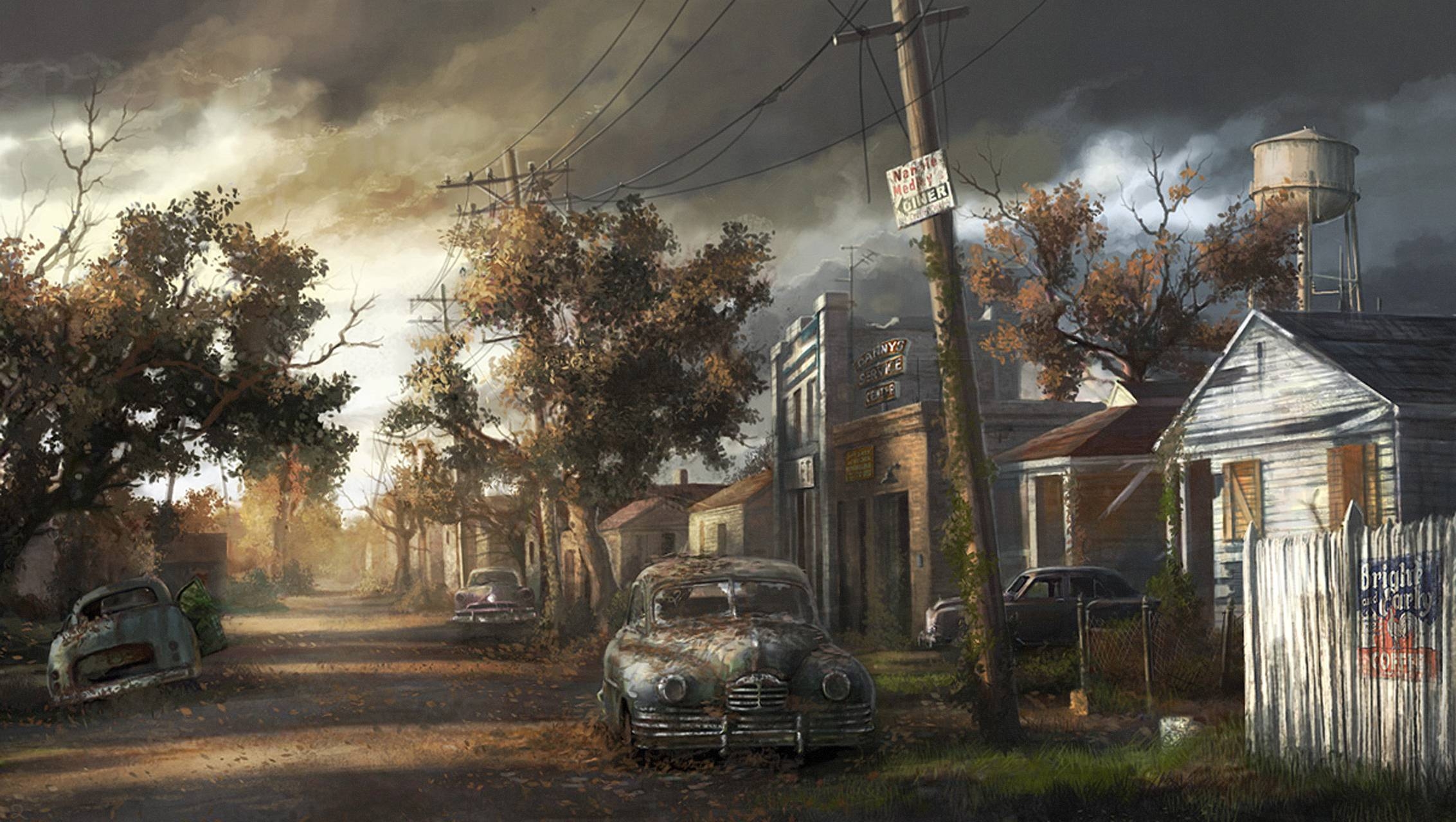 2270x1280 Download wallpaper wasteland, city, home, machinery free desktop, Desktop