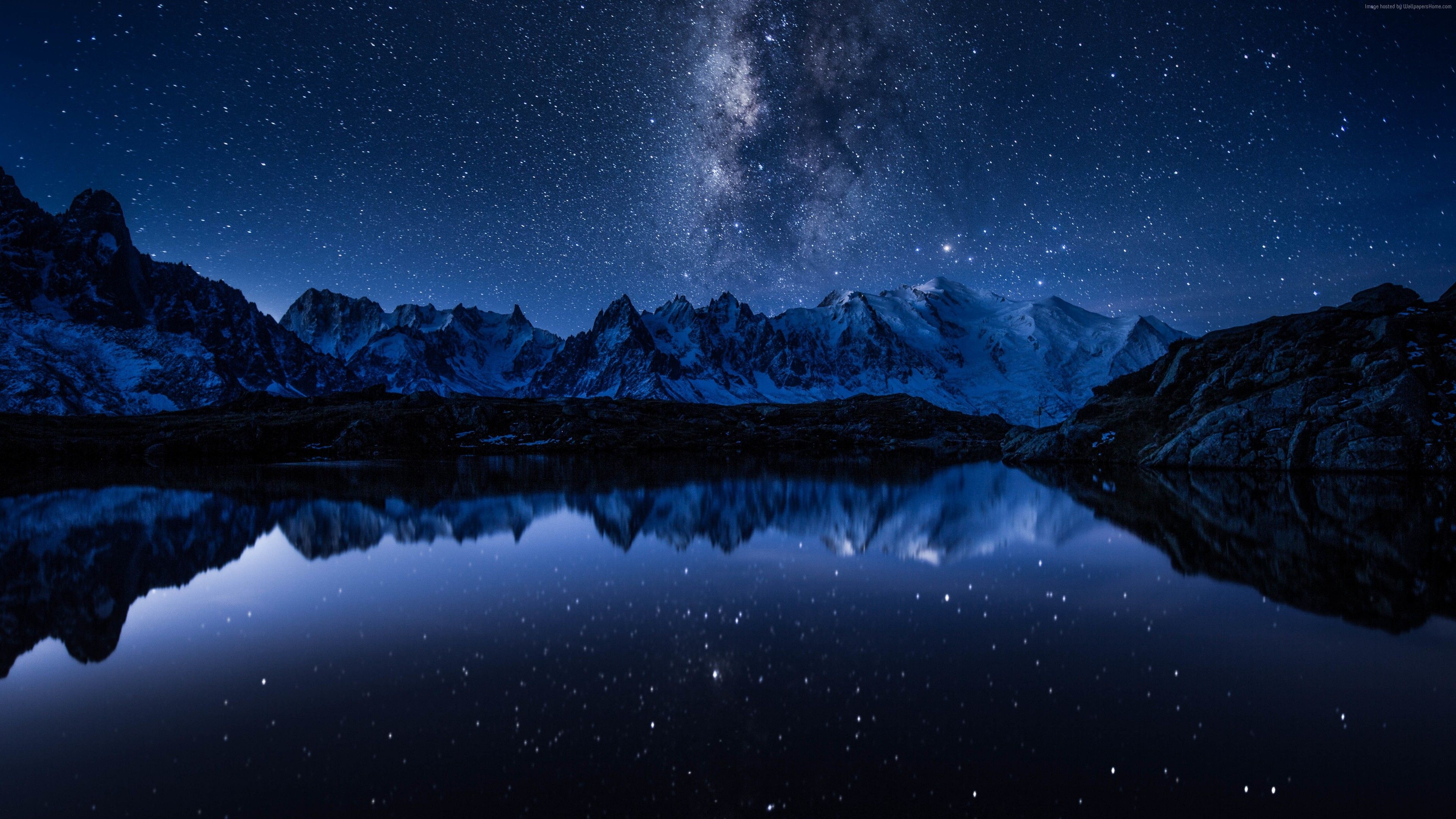 3840x2160 Wallpaper Stars, Mountains, Lake, 5k, Space Wallpaper 4k Pc, Desktop