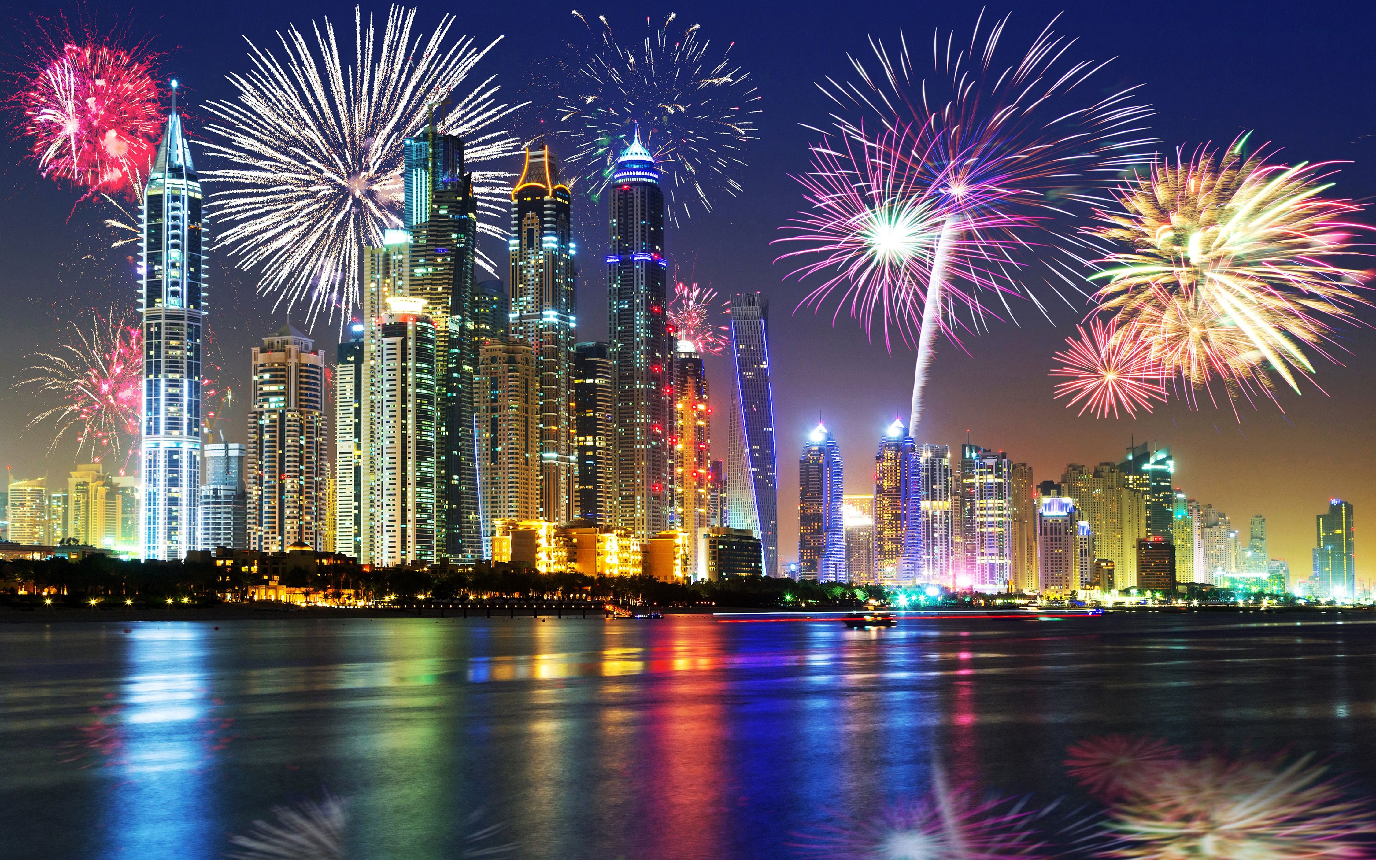 4500x2820 Dubai City At Night Christmas Holidays Fireworks In The Sky Skyscrapers United Arab Emirates Desktop Wallpaper HD For Your Computer , Wallpaper13.com, Desktop