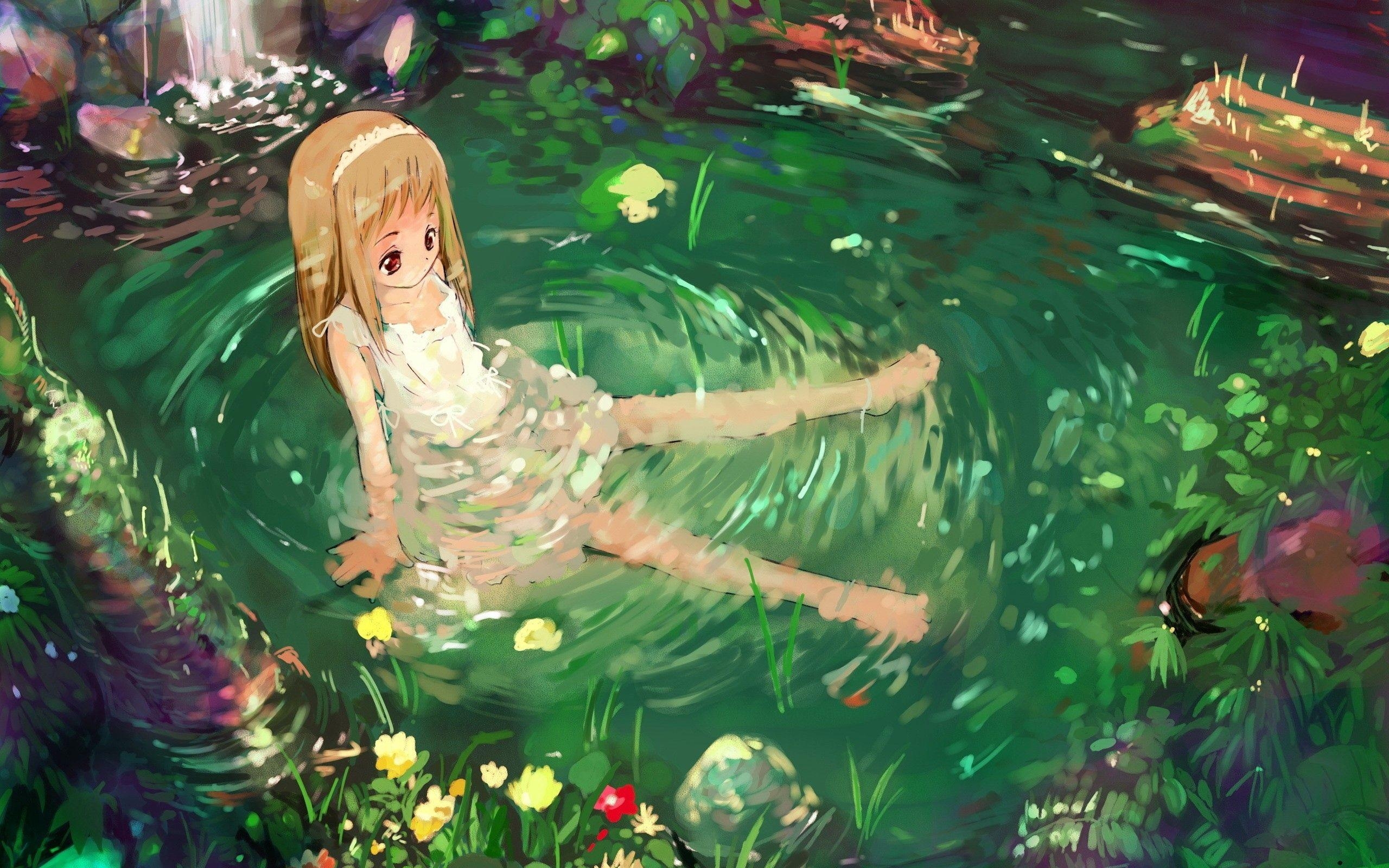 2560x1600 Download wallpaper  anime, girl, nature, water, sadness HD, Desktop