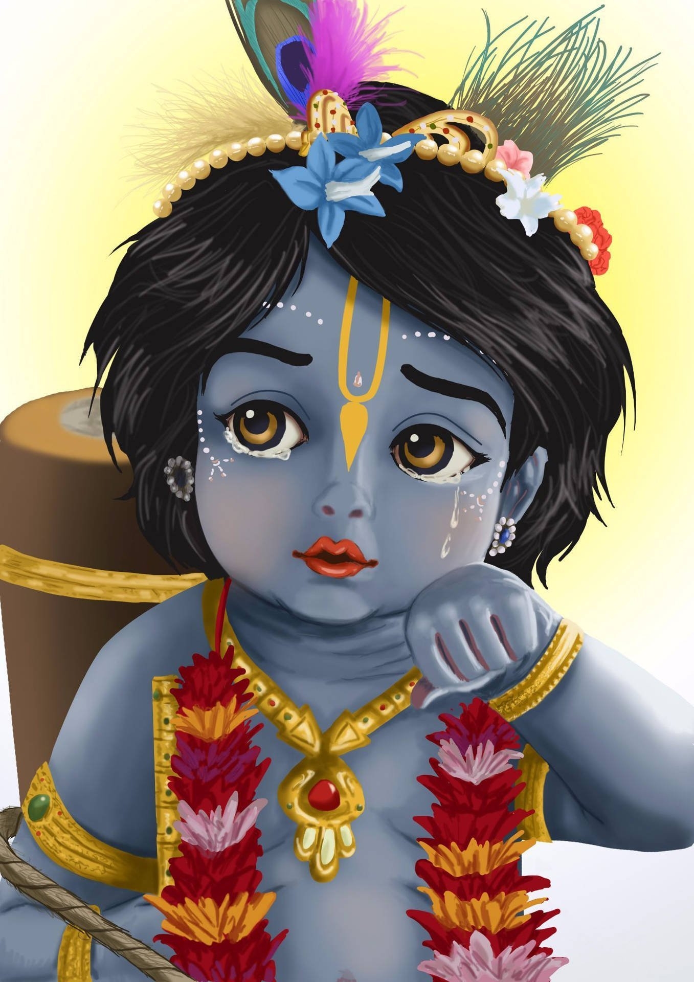 1360x1920 Download Animated Baby Krishna Crying Wallpaper, Phone