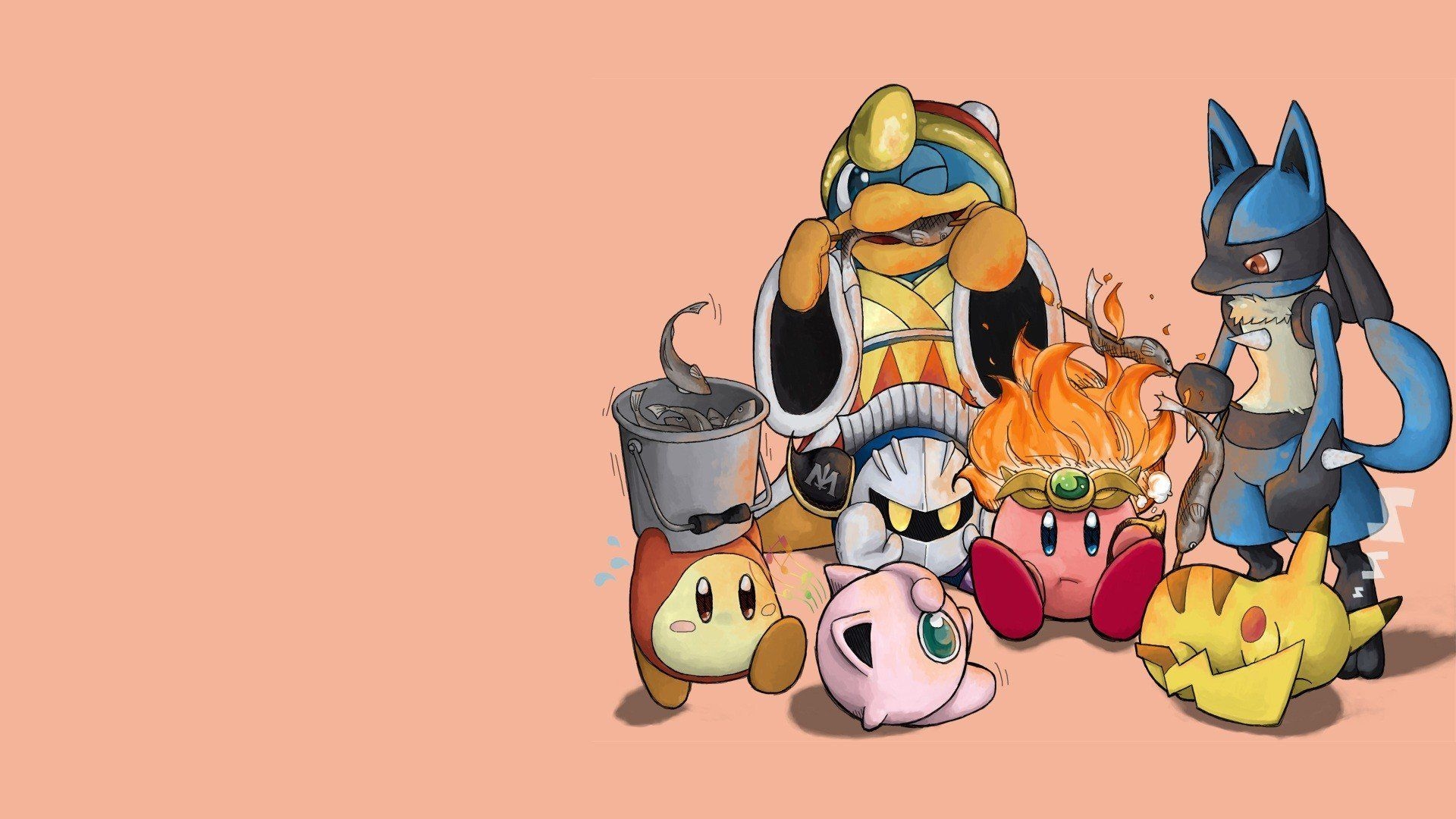 1920x1080 Kirby Pokemon video games Pikachu King Dedede camping simple background Lucario Jigglypuff Metaknight Super Smash Brothers Waddle Dee wallpaperx1080, Desktop