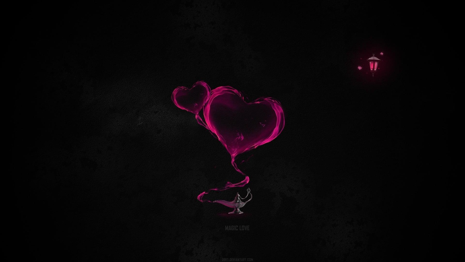 1920x1080 Pink and black heart illustration, heart, minimalism, love, Desktop