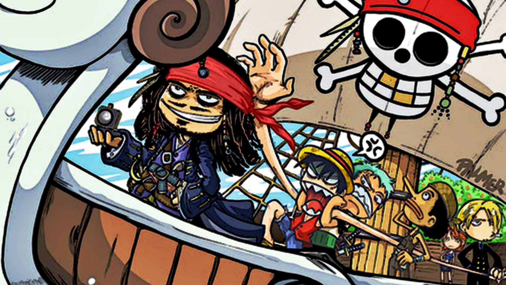 1920x1080 cartoons one piece funny nami luffy zoro sanji pirates of the caribbean jack sparrow artwork 1920, Desktop