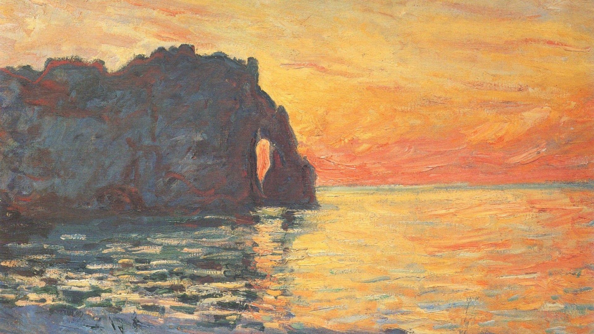 1920x1080 Paintings cliffs seaside claude monet impressionism wallpaper, Desktop