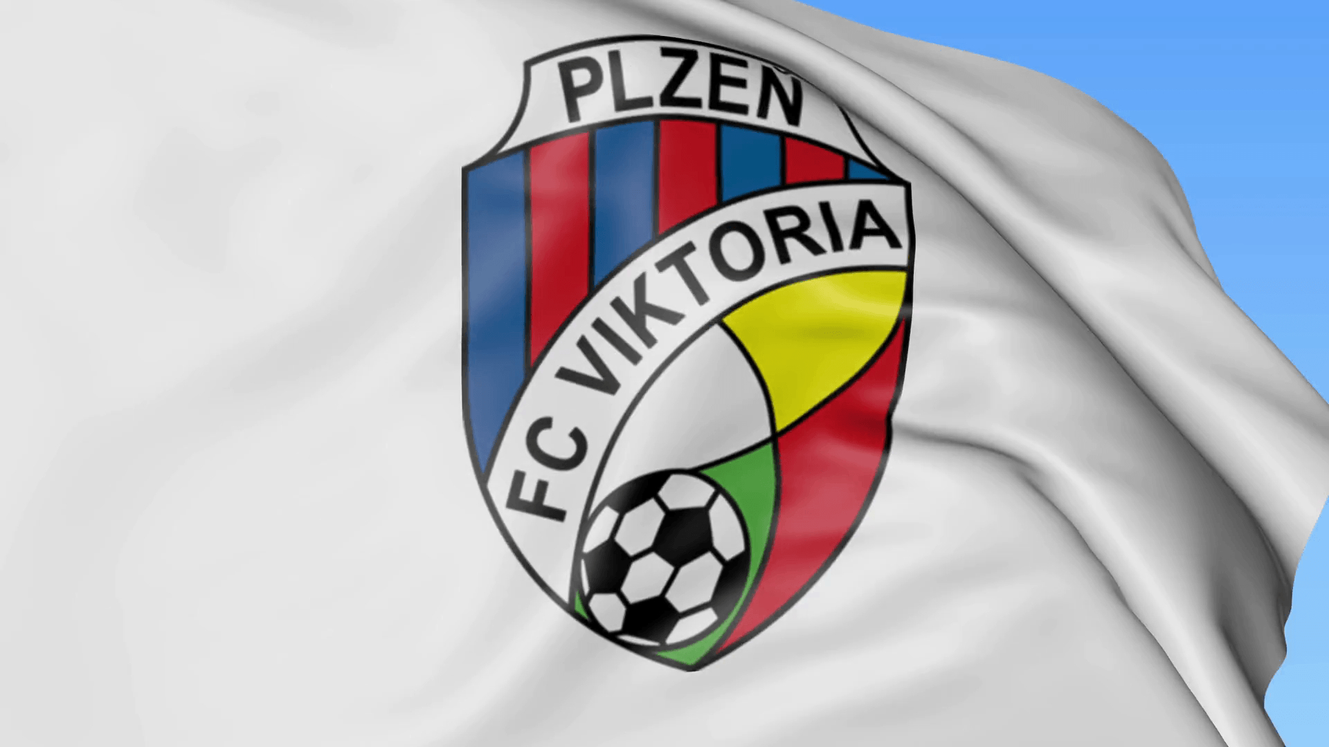 1920x1080 Close Up Of Waving Flag With Viktoria Plzen Football Club Logo, Desktop