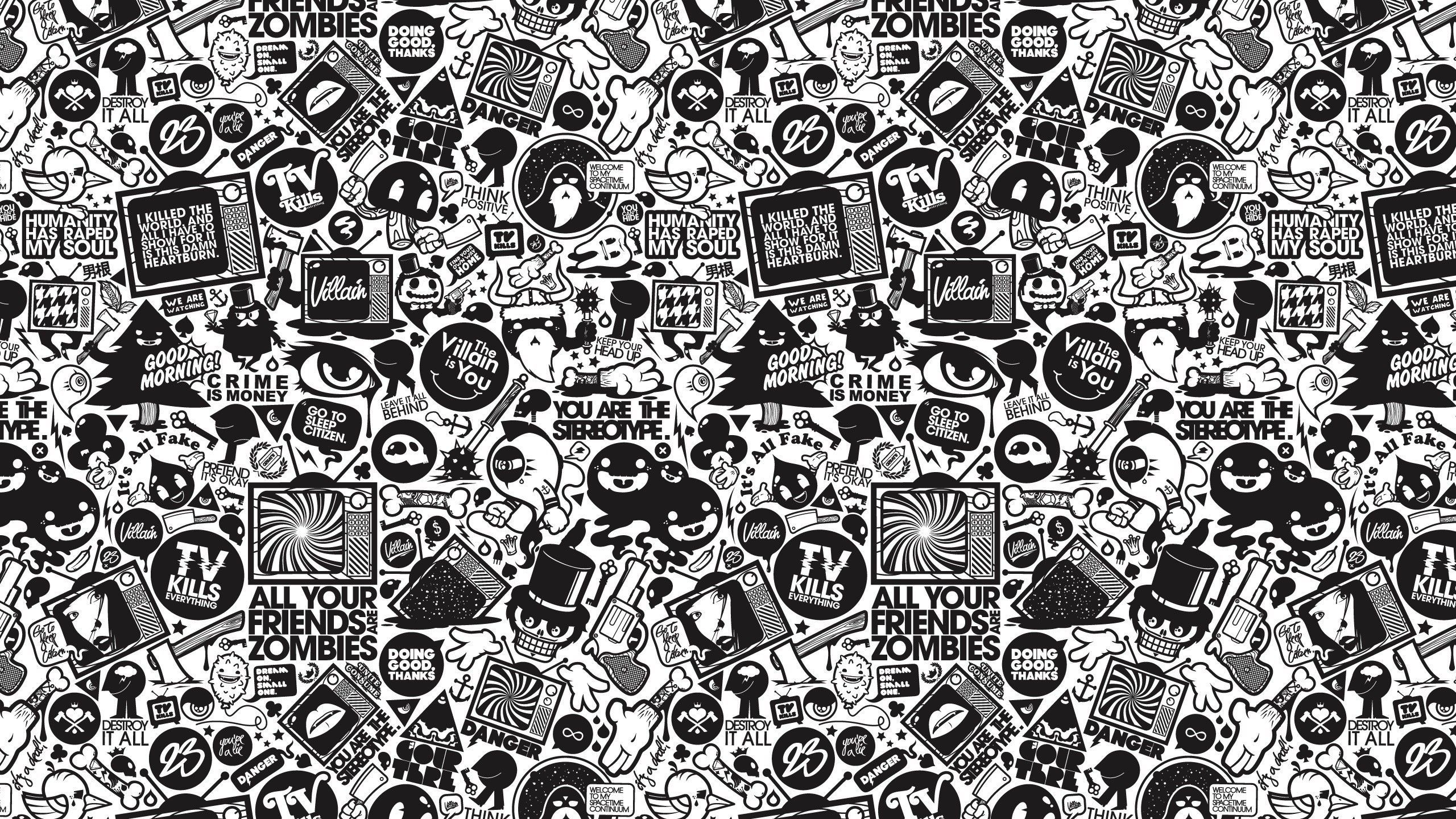 2560x1440 Black and White Doodle Wallpaper Free Black and White Doodle Background, Desktop