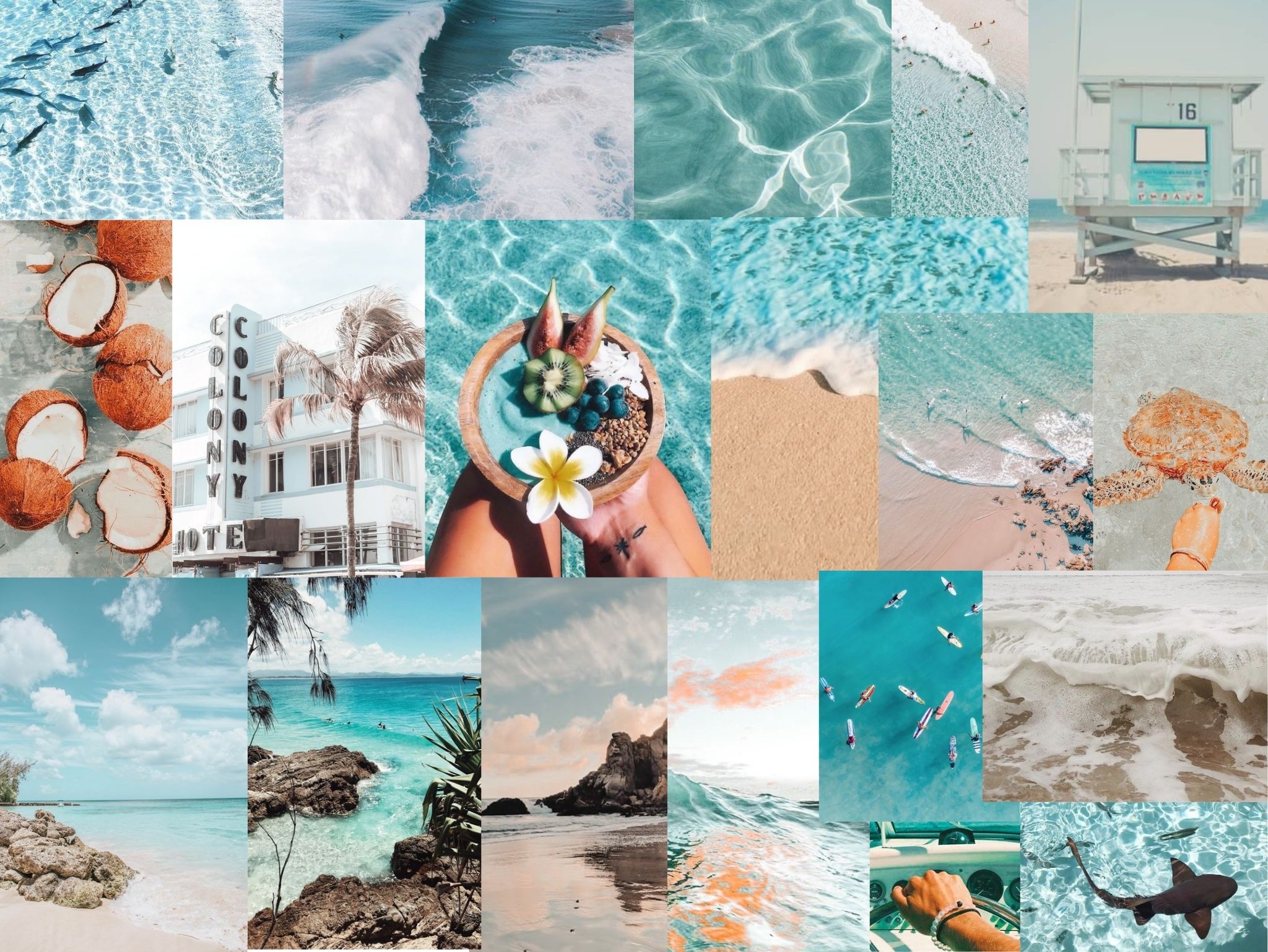 2050x1540 Aesthetic Light Blue Digital Beach Collage Wallpaper iPad, Desktop