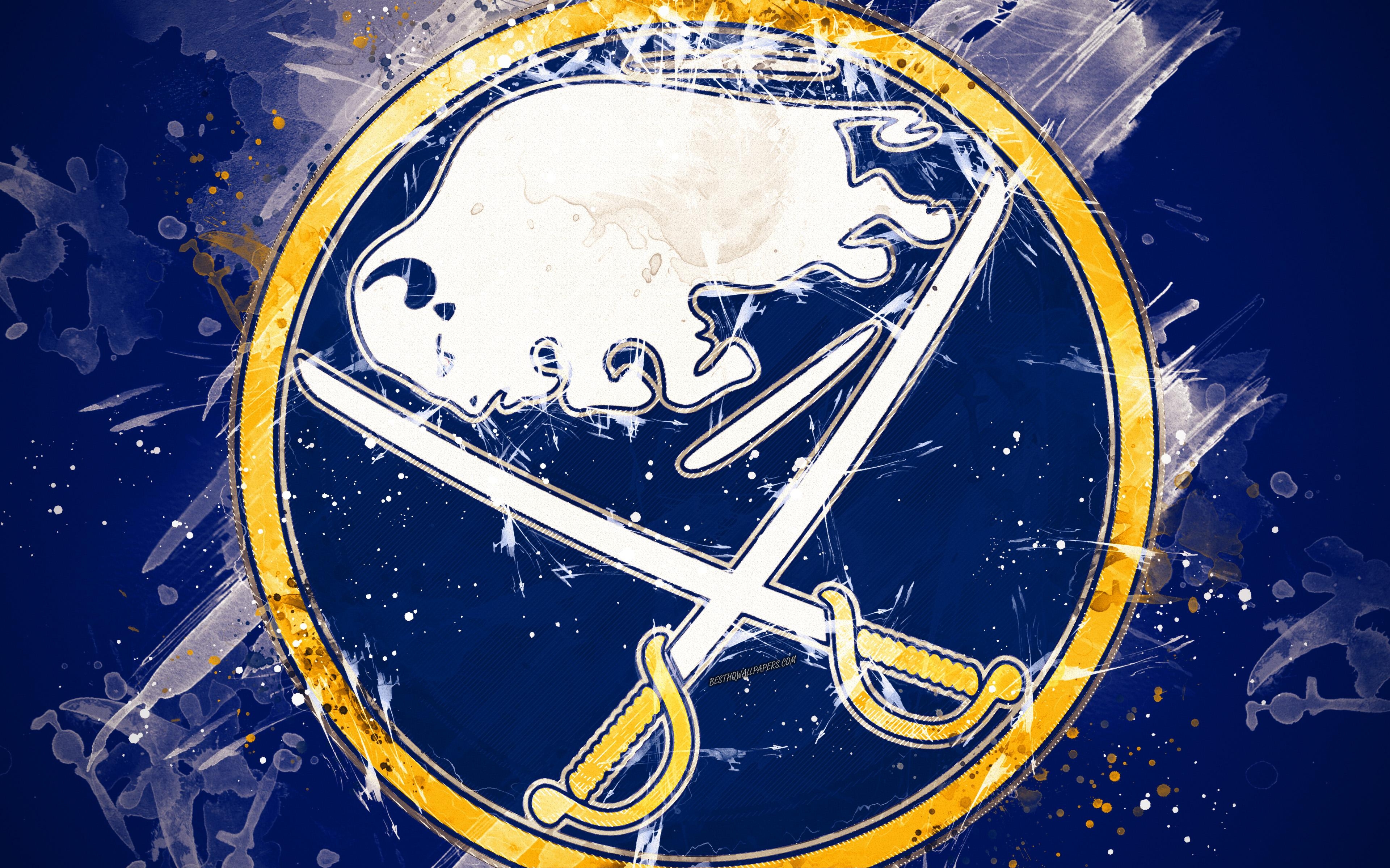 3840x2400 Download wallpaper Buffalo Sabres, 4k, grunge art, American hockey, Desktop