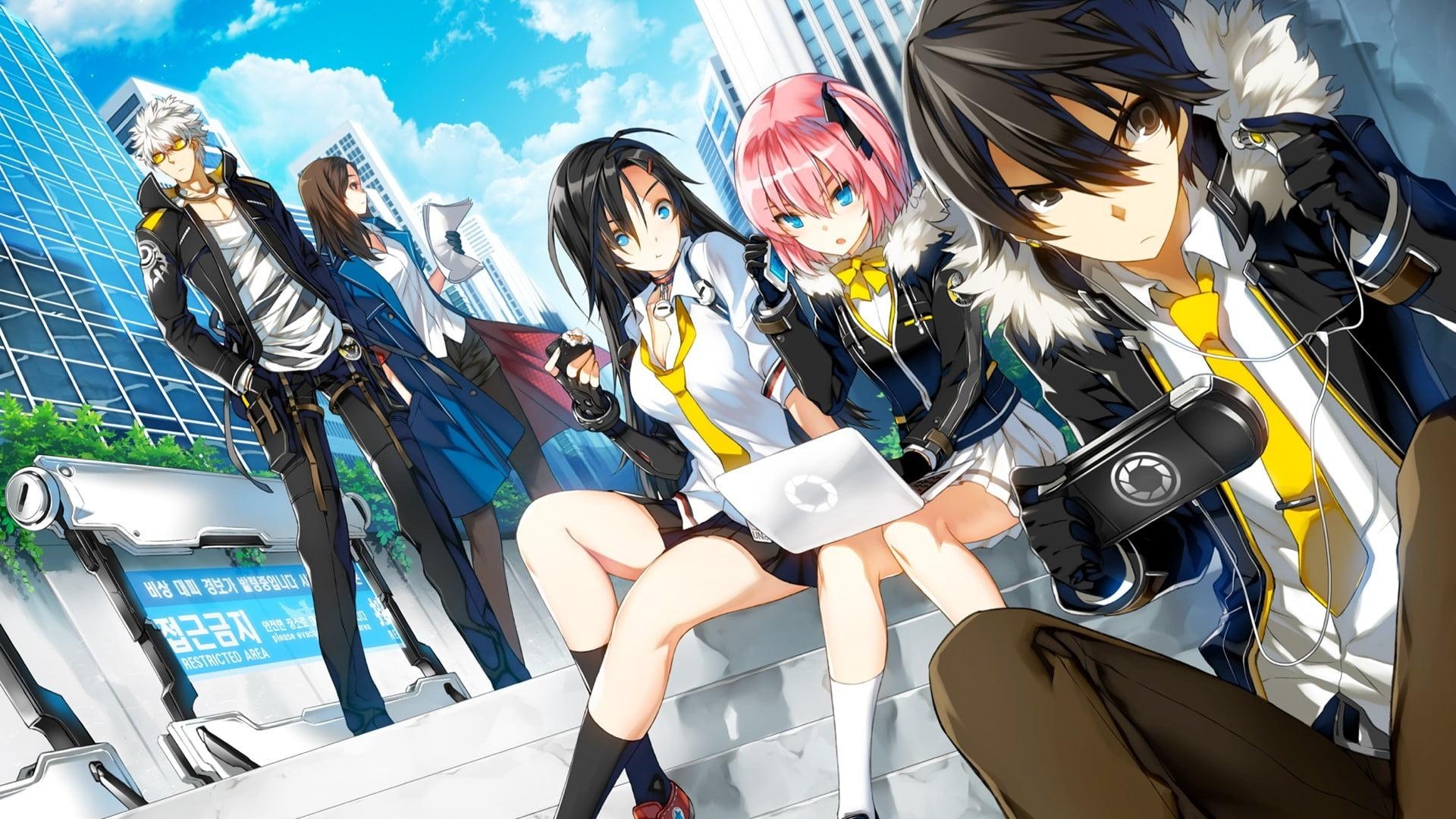 1920x1080 Group of anime characters sitting on stairs HD wallpaper, Desktop