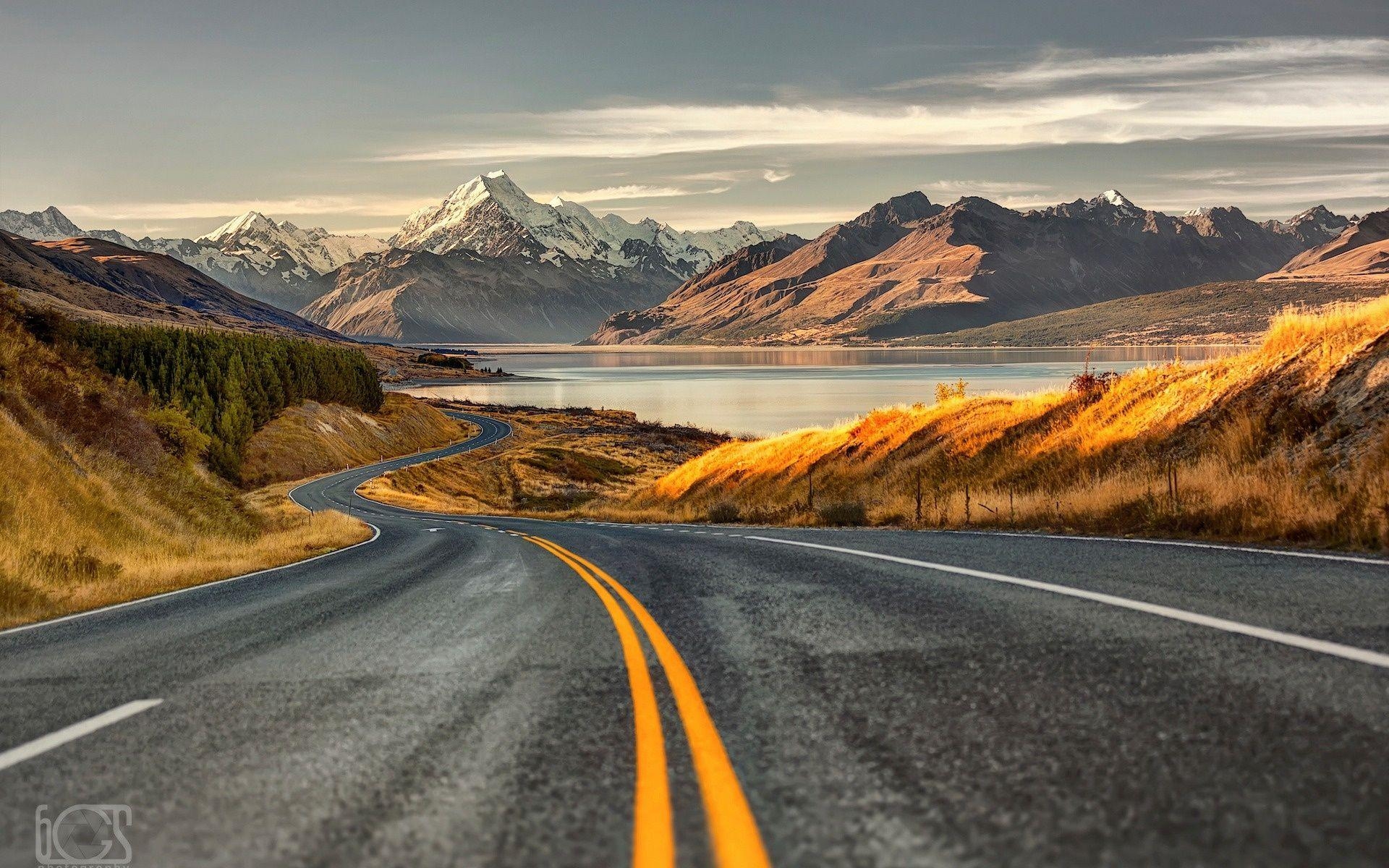 1920x1200 Wallpaper New Zealand, South island, mountains, Southern Alps, road, Desktop