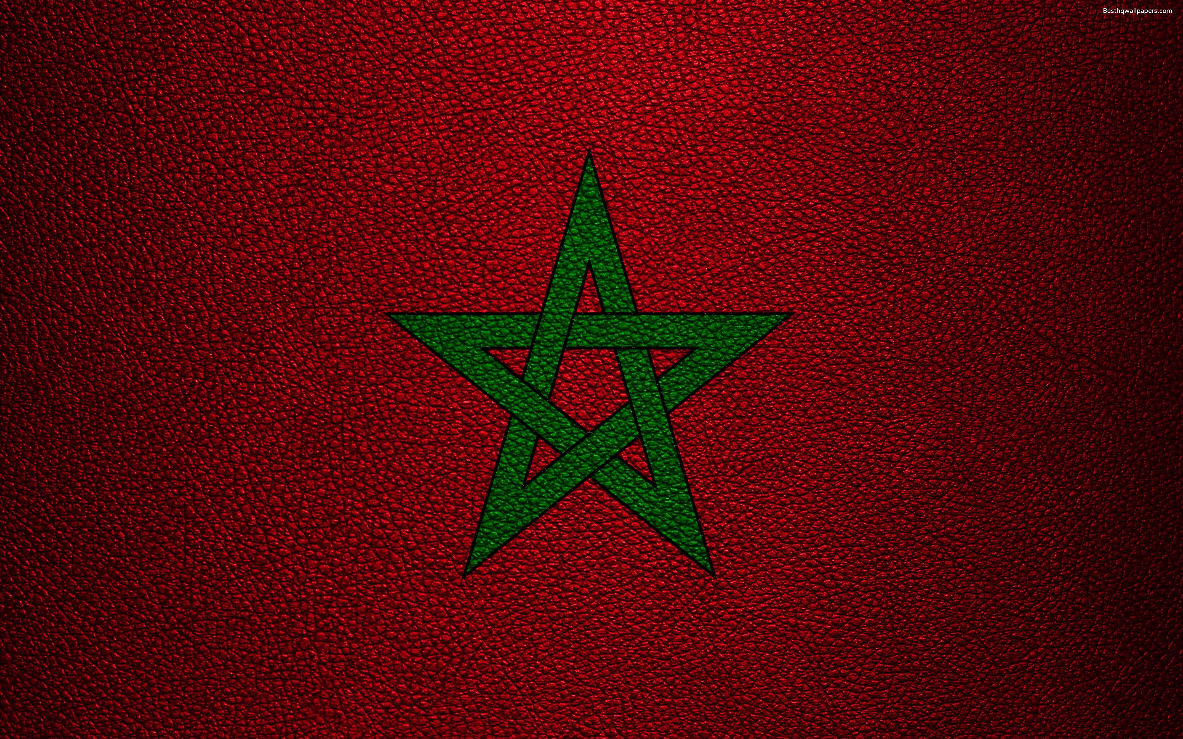 3840x2400 Download wallpaper Flag of Morocco, 4k, leather texture, Africa, Desktop