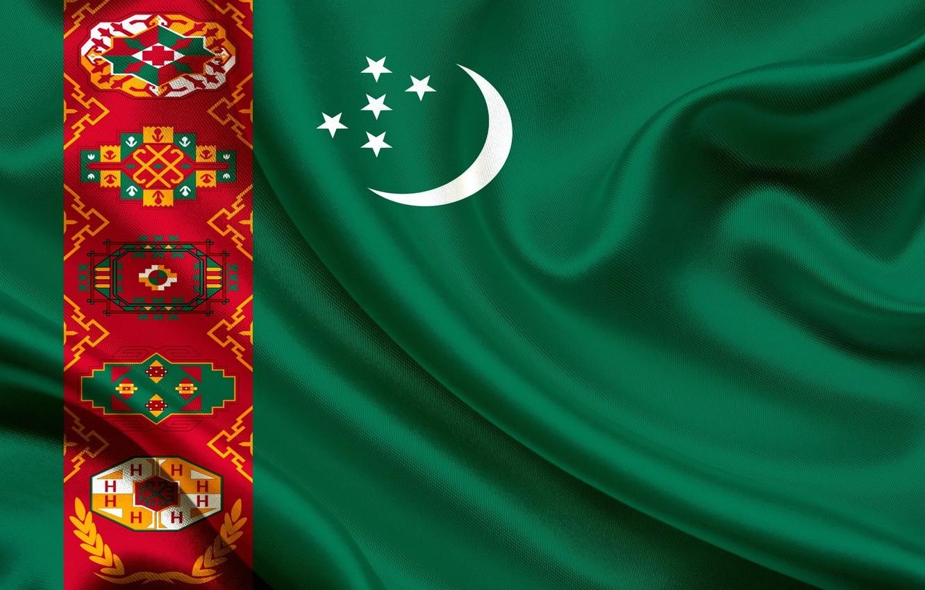 1340x850 Wallpaper flag, green, ornament, Turkmenistan, Turkmen, Turkmenistan, Desktop