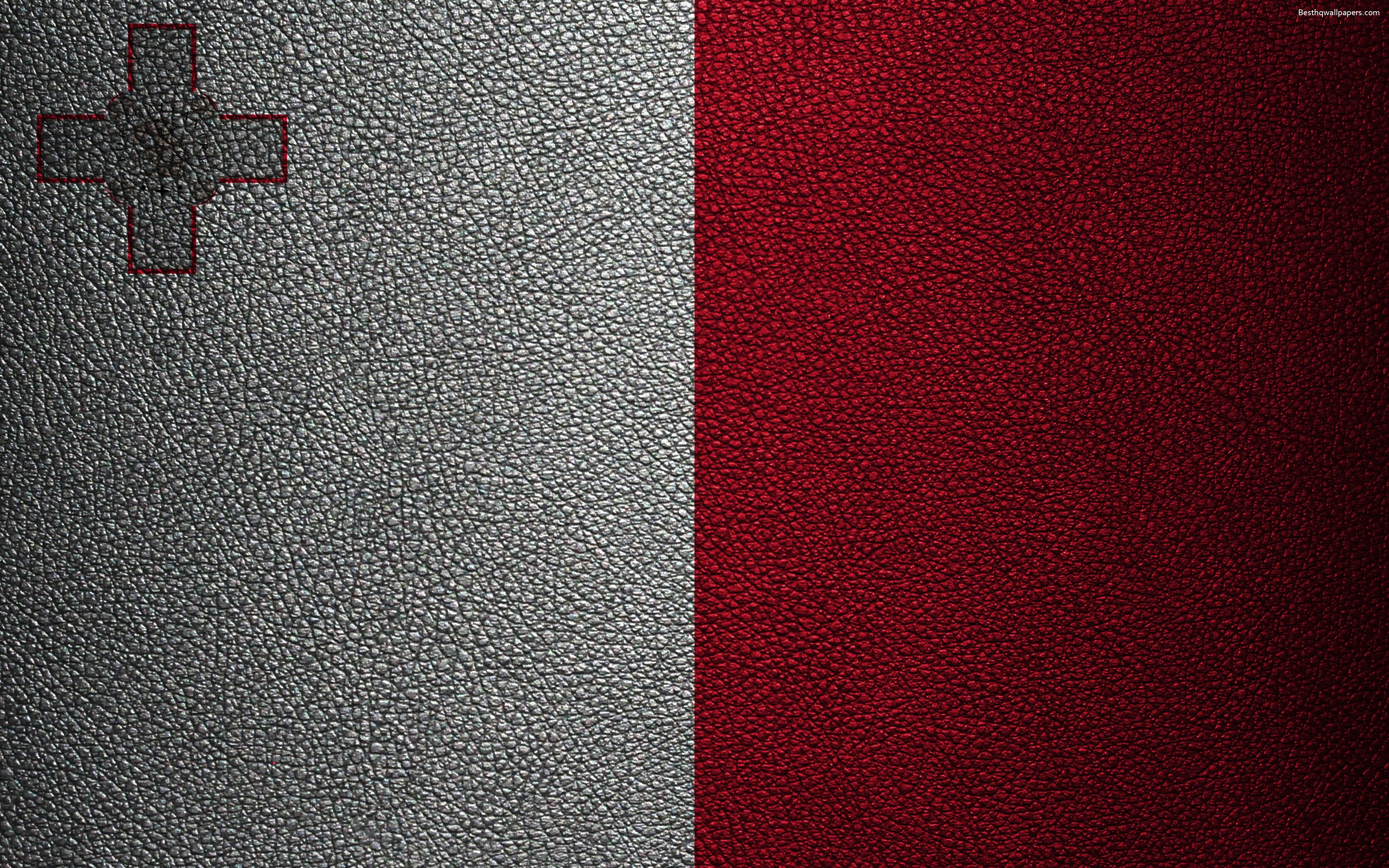 3840x2400 Download wallpaper Flag of Malta, 4k, leather texture, Maltese flag, Desktop