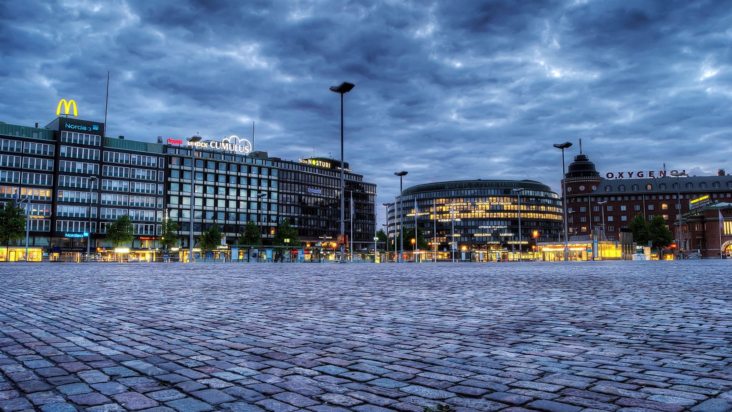 2560x1440 Photos Helsinki Finland HDR Sky Street lights Cities, Desktop