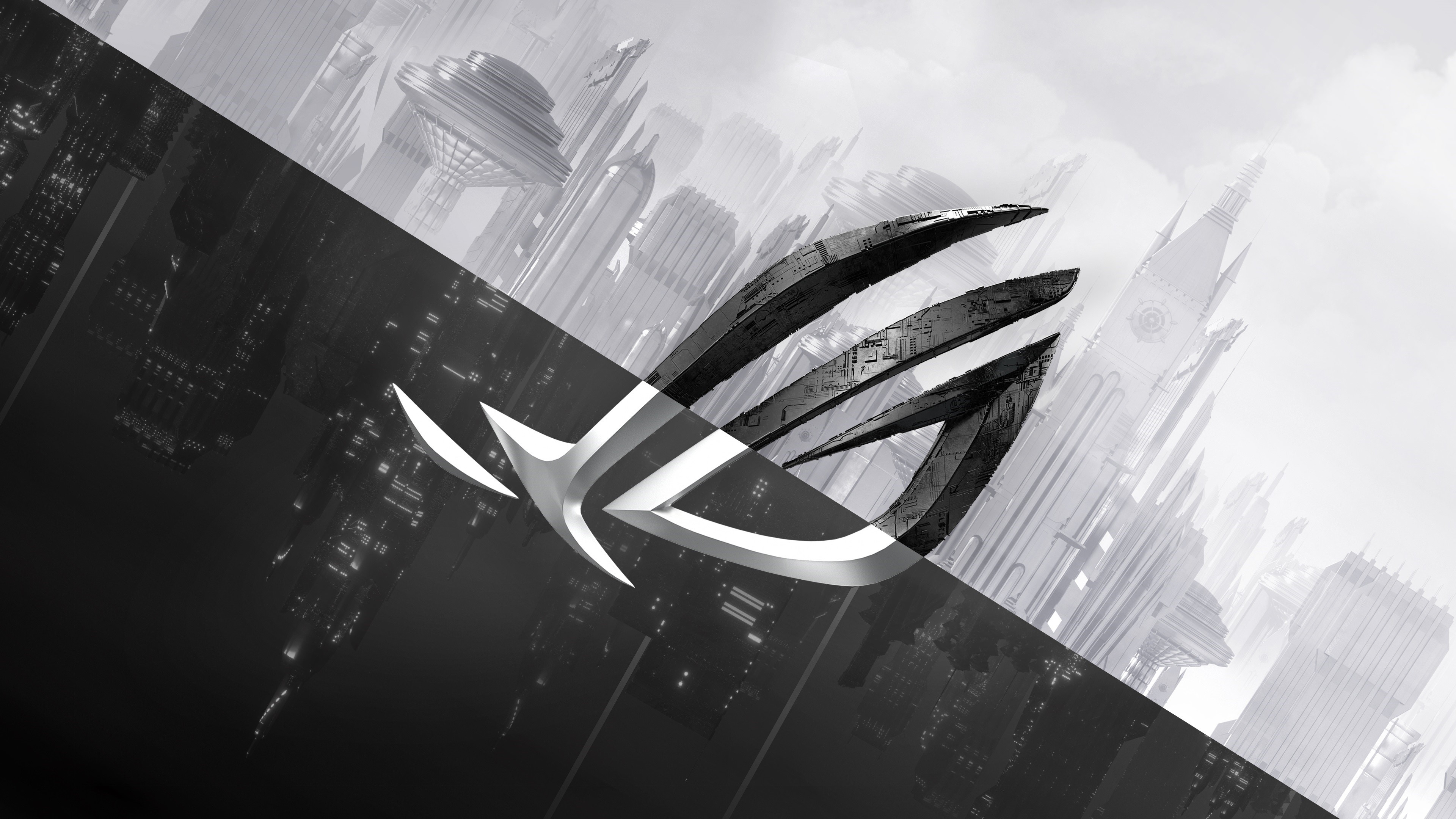 3840x2160 4K, Republic of Gamers, monochrome, ASUS, laptop, gaming laptop, PC gaming, AMD, logo Gallery HD Wallpaper, Desktop