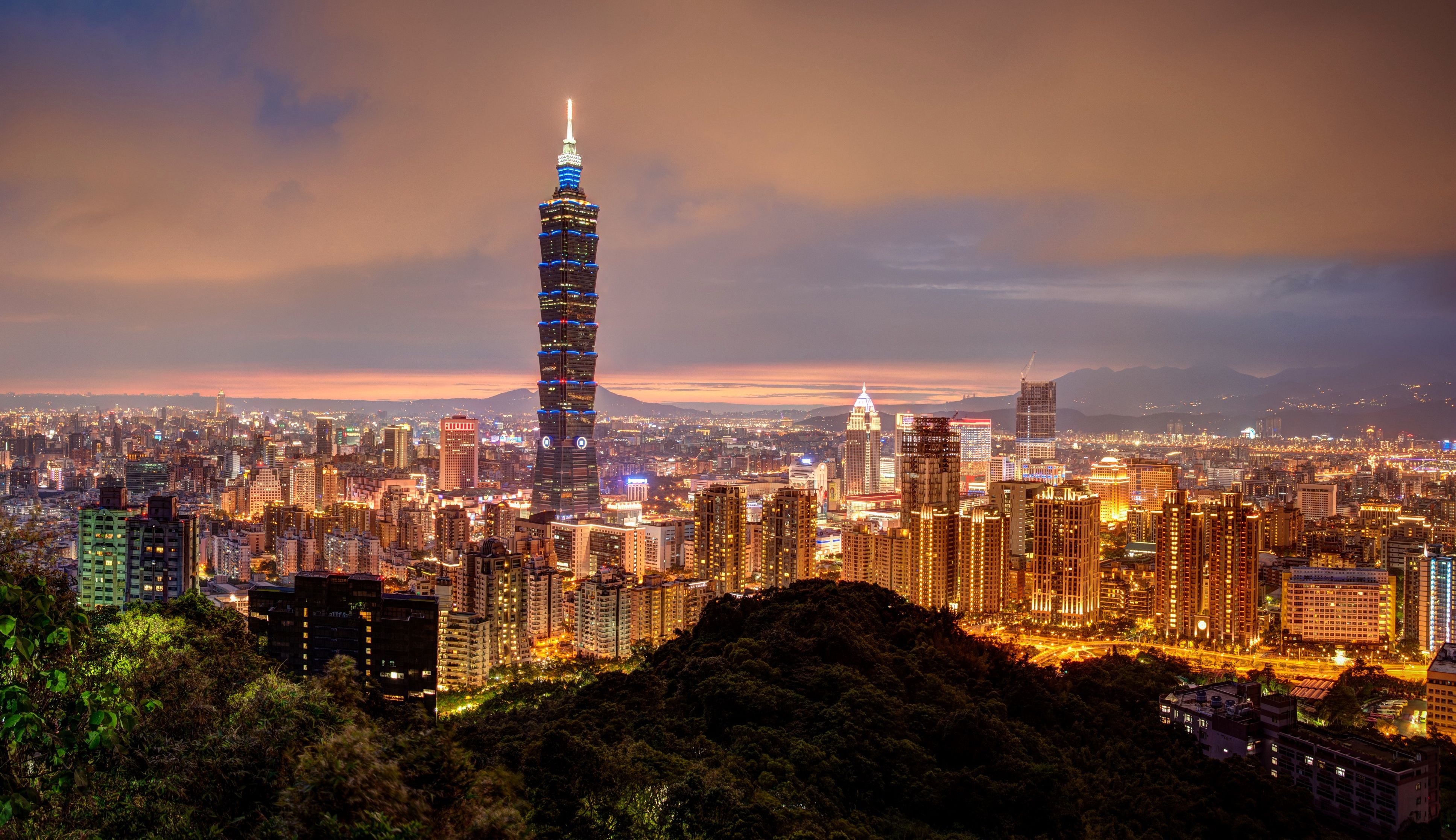 3870x2240 Picture Taipei Taiwan China Megapolis night time, Desktop