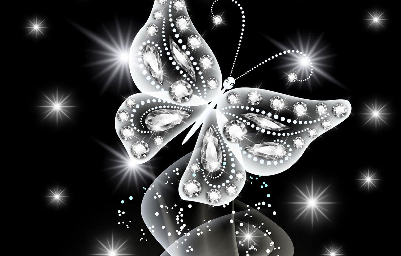 1340x850 Wallpaper butterfly, abstract, white, butterfly, glow, neon, sparkle, diamonds, neon, jem image for desktop, section абстракции, Desktop