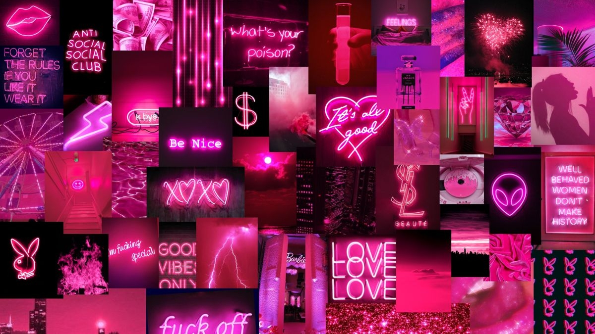 1200x680 Neon Pink Aesthetic Collage Wallpaper. Pink neon wallpaper, Pink wallpaper laptop, Wallpaper iphone neon, Desktop