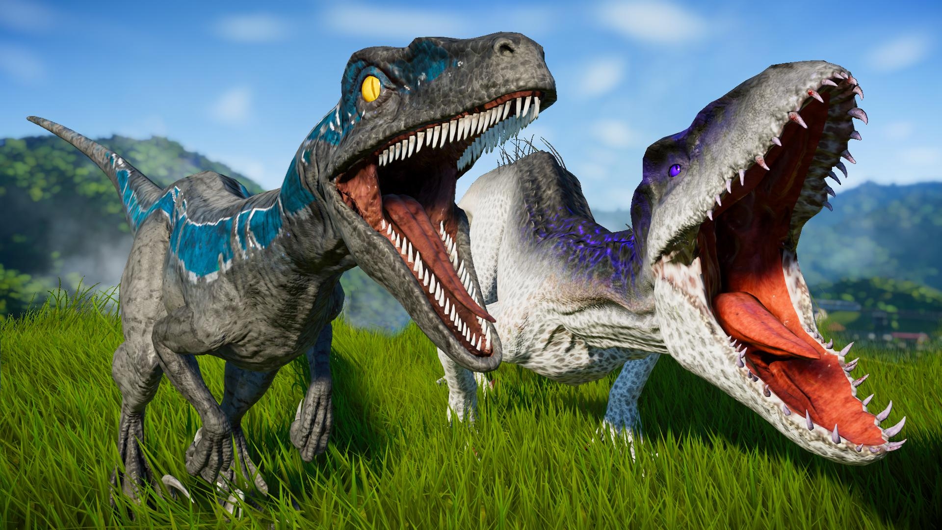 1920x1080 Blue Velociraptor vs Indoraptor Fight scene, Desktop