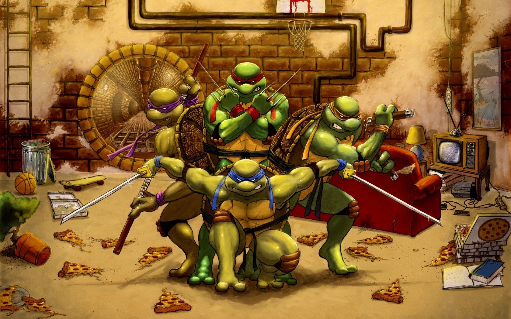 1680x1050 Teenage Mutant Ninja Turtles Leonardo Raphael Michelangelo Donatello Cartoon wallpaperx1050, Desktop