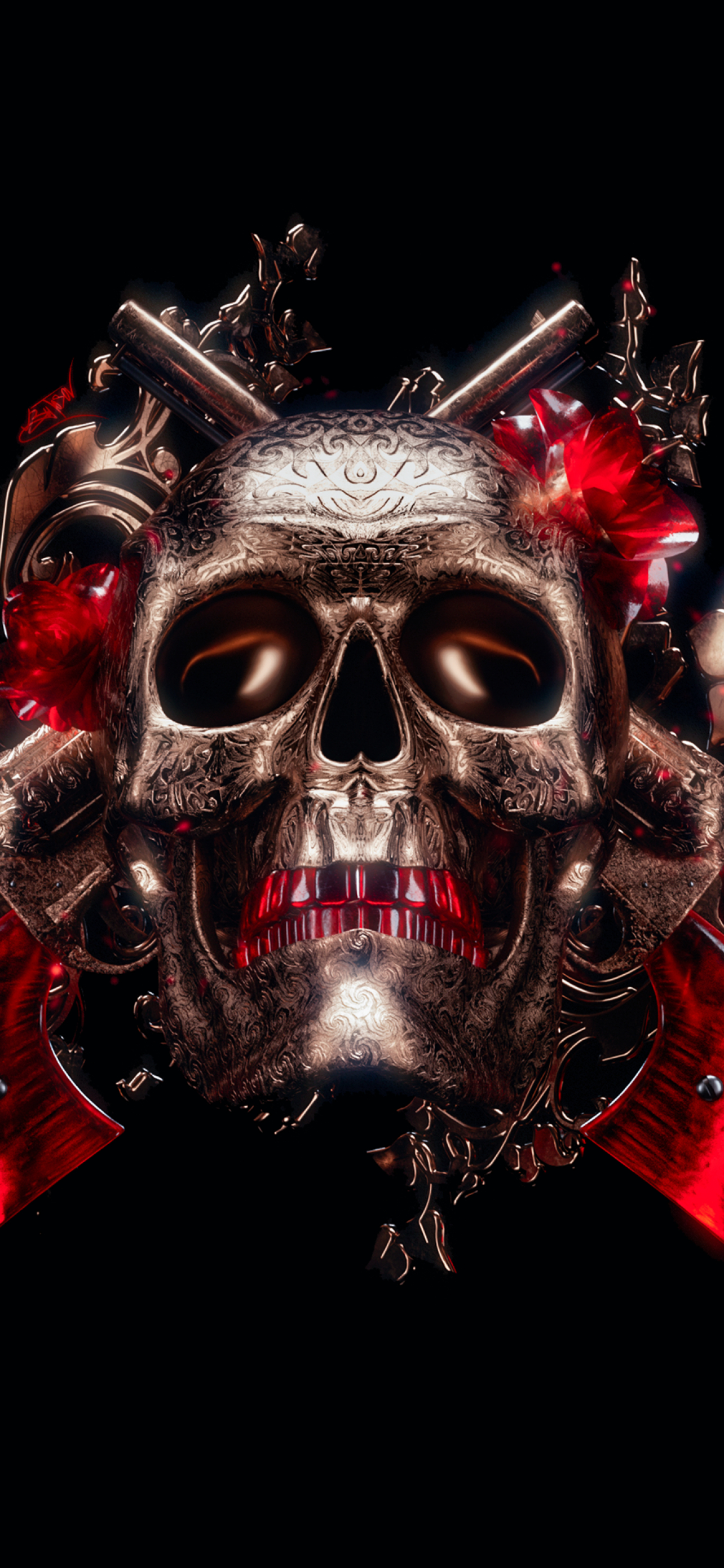 1290x2780 Skull Wallpaper 4K, 3D, Black background, Graphics CGI, Phone