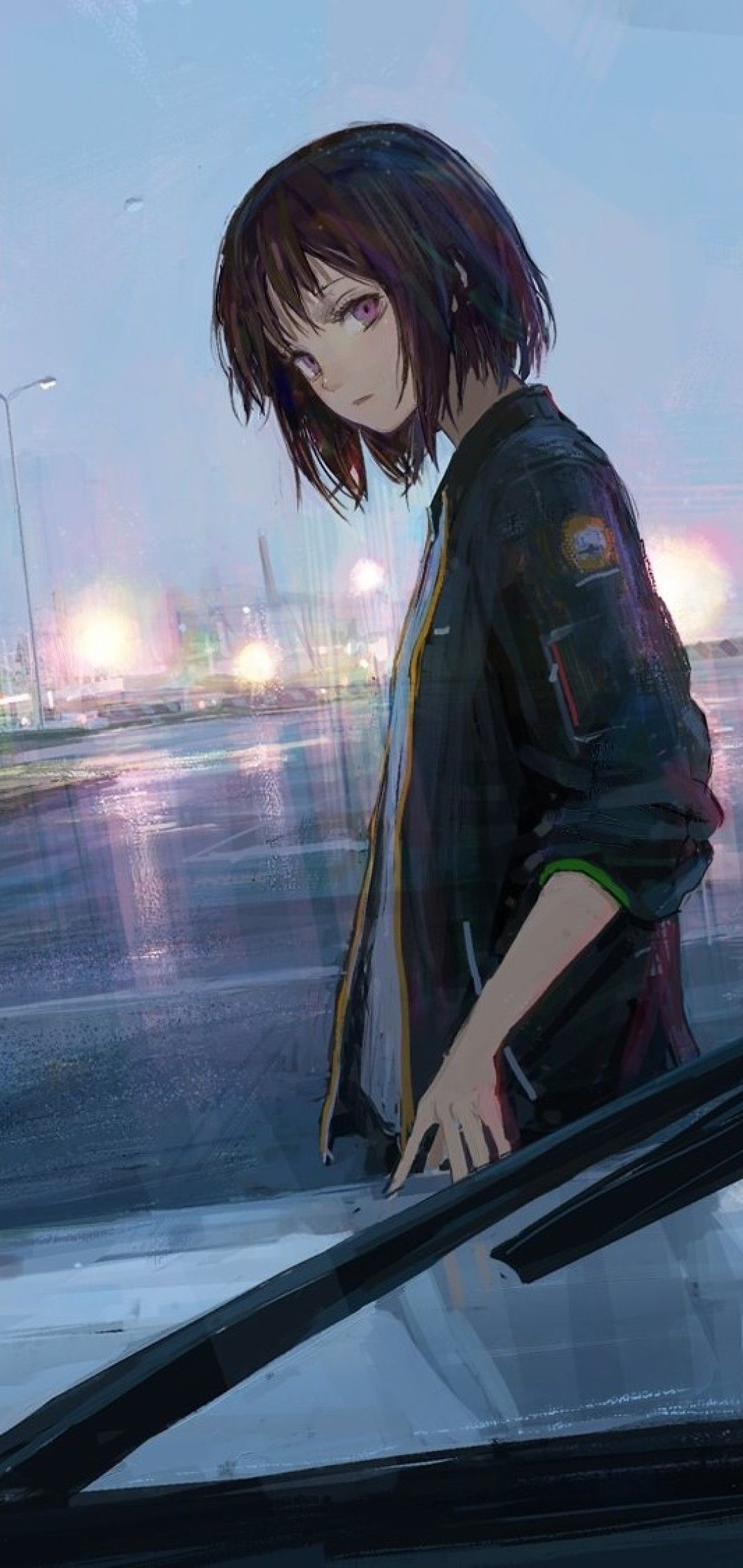 1080x2280 aesthetic anime girl with short black hair, Phone