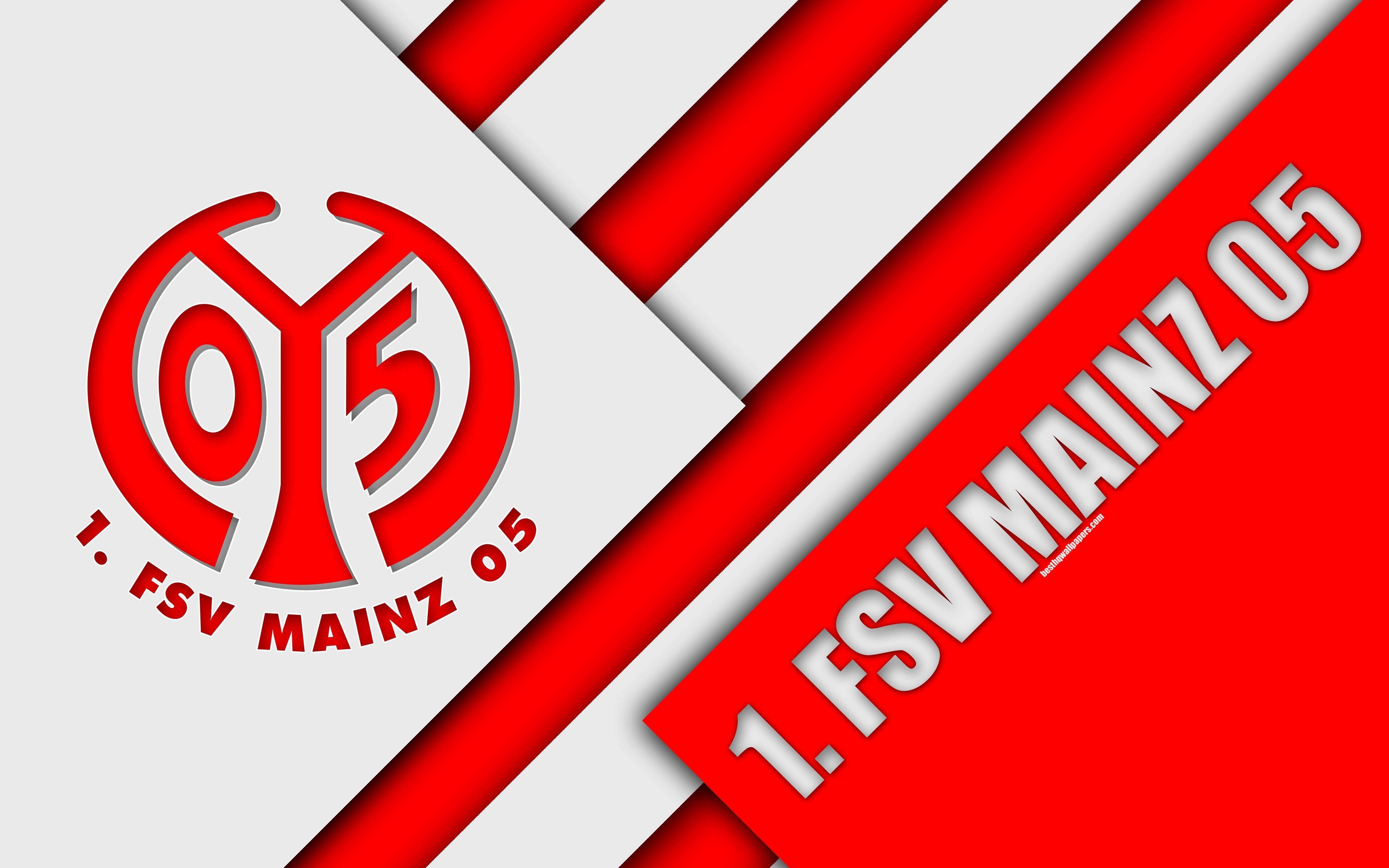 3840x2400 Download wallpaper FSV Mainz 4k, red white abstraction, Desktop