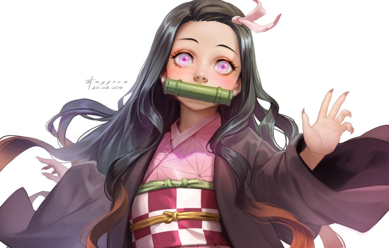 1340x850 Wallpaper Girl, Look, Anime, Art, Demon Slayer Kimetsu no Yaiba, Desktop