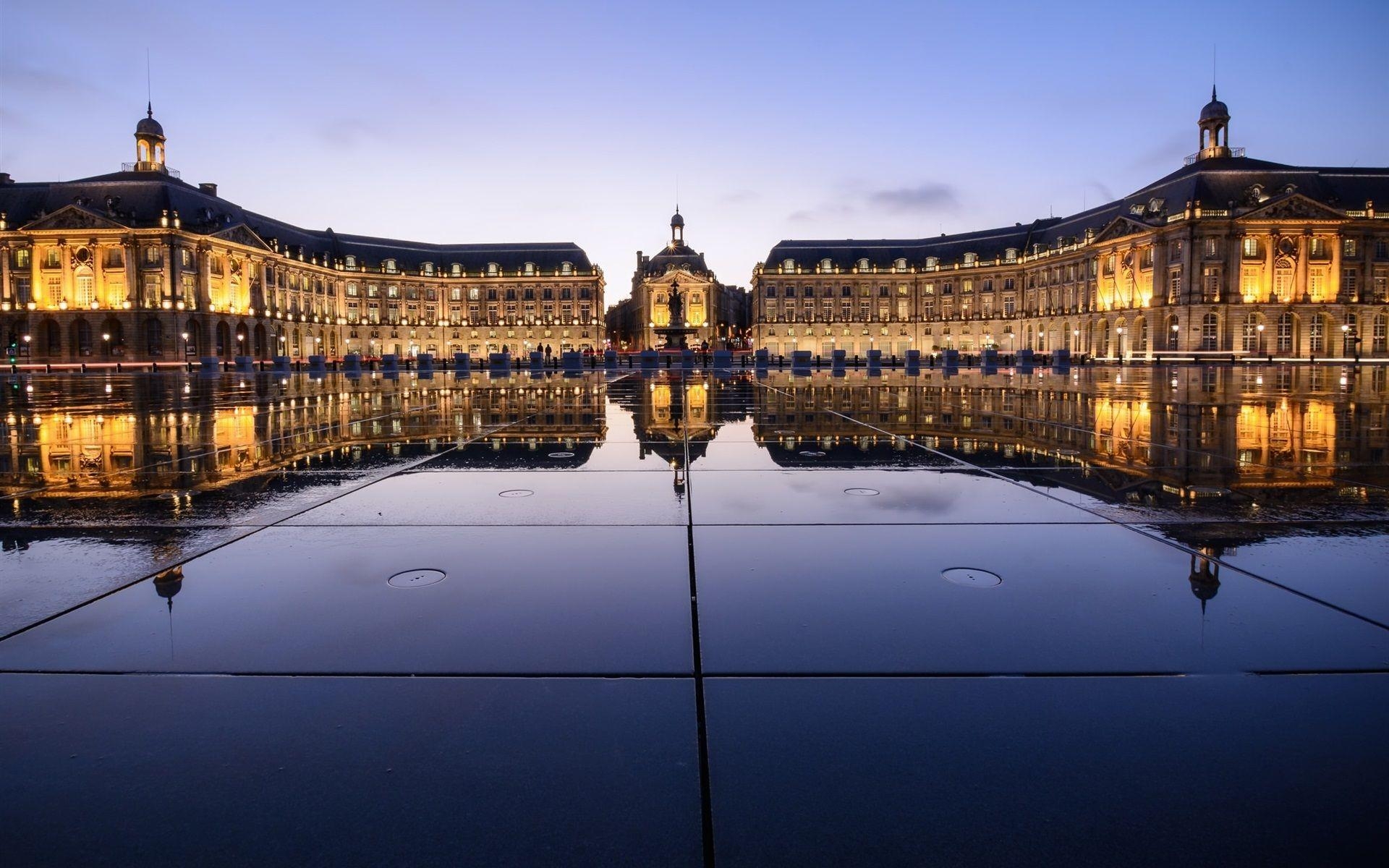 1920x1200 Wallpaper Place de la bourse, Bordeaux, France, night, lights, Desktop