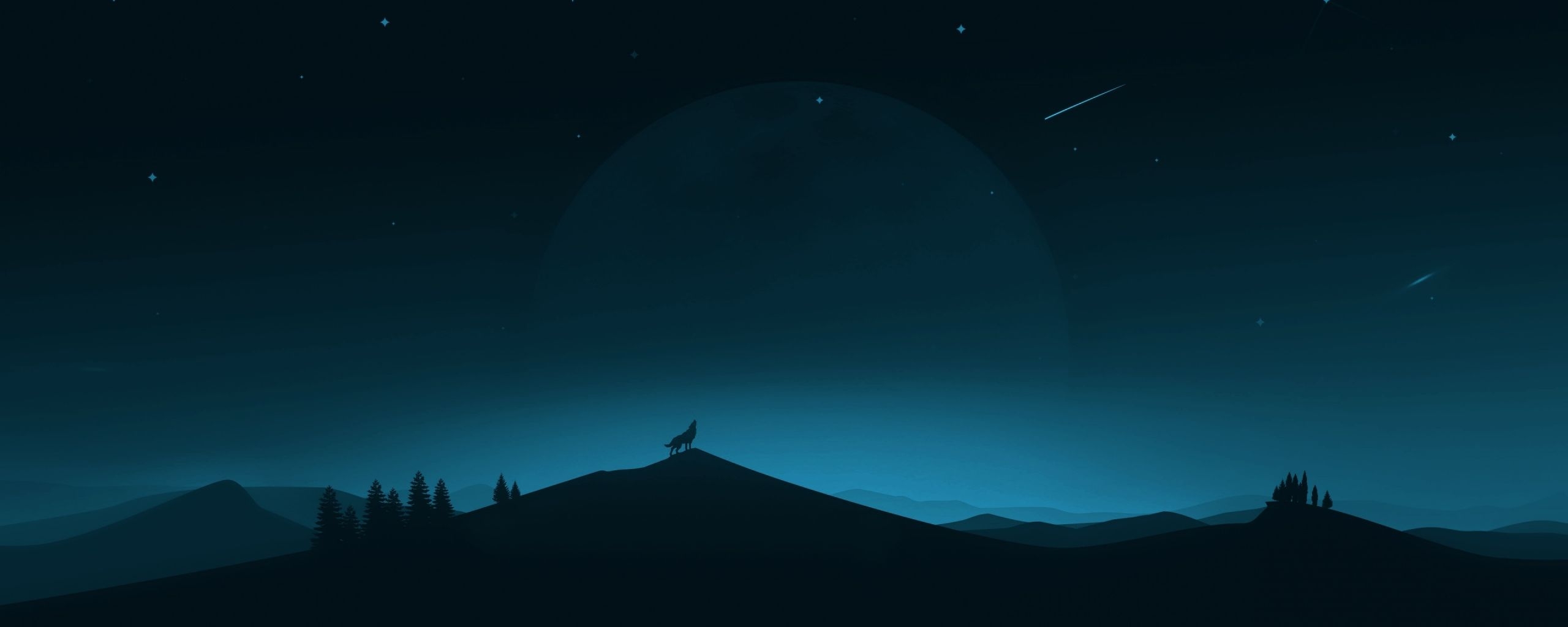 2560x1030 Landscape, Wolf, Silhouette, Minimal, Art, Wallpaper, Dual Screen