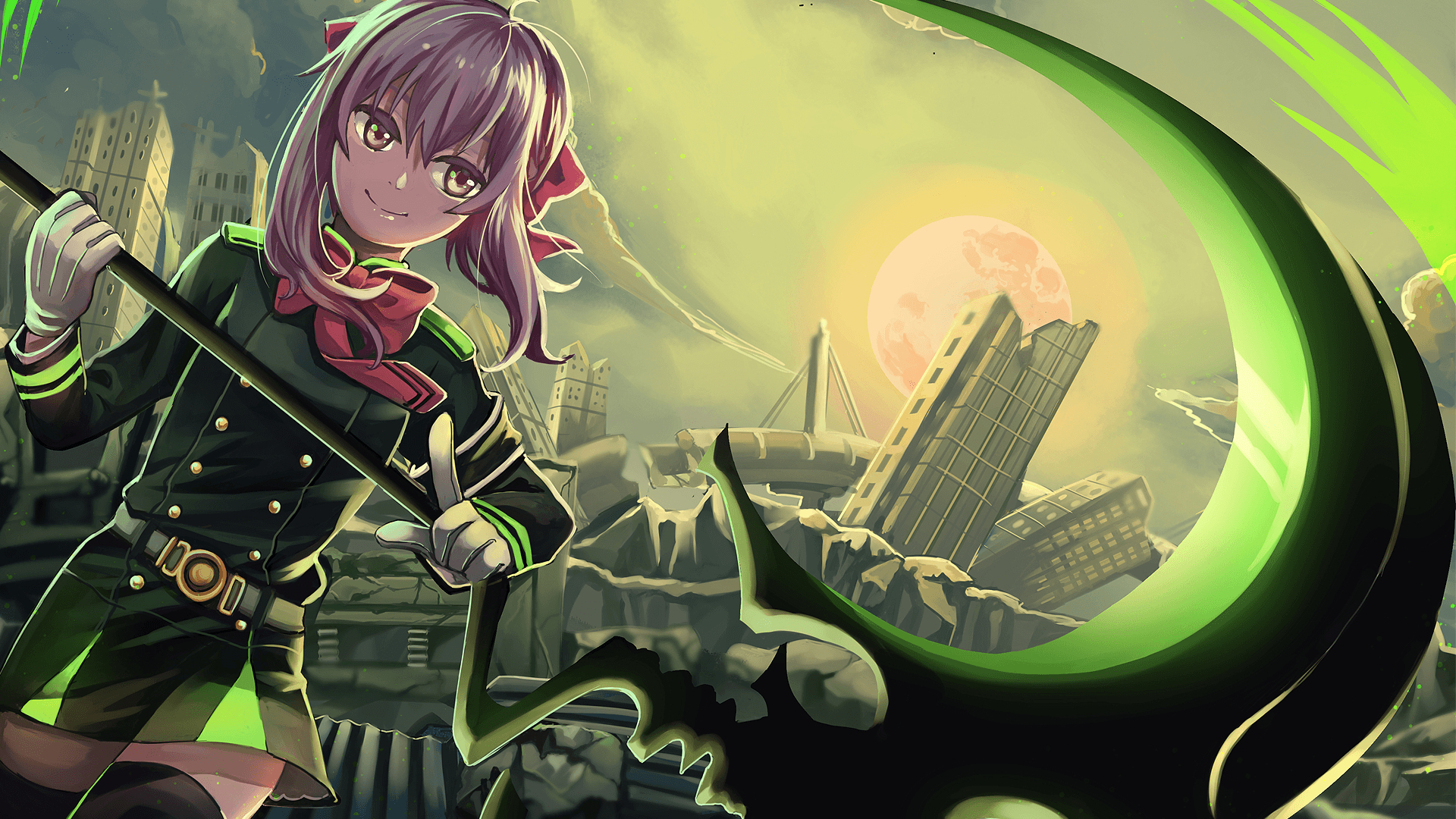 1920x1080 Shinoa Green Moon HD Wallpaper. Background Image, Desktop