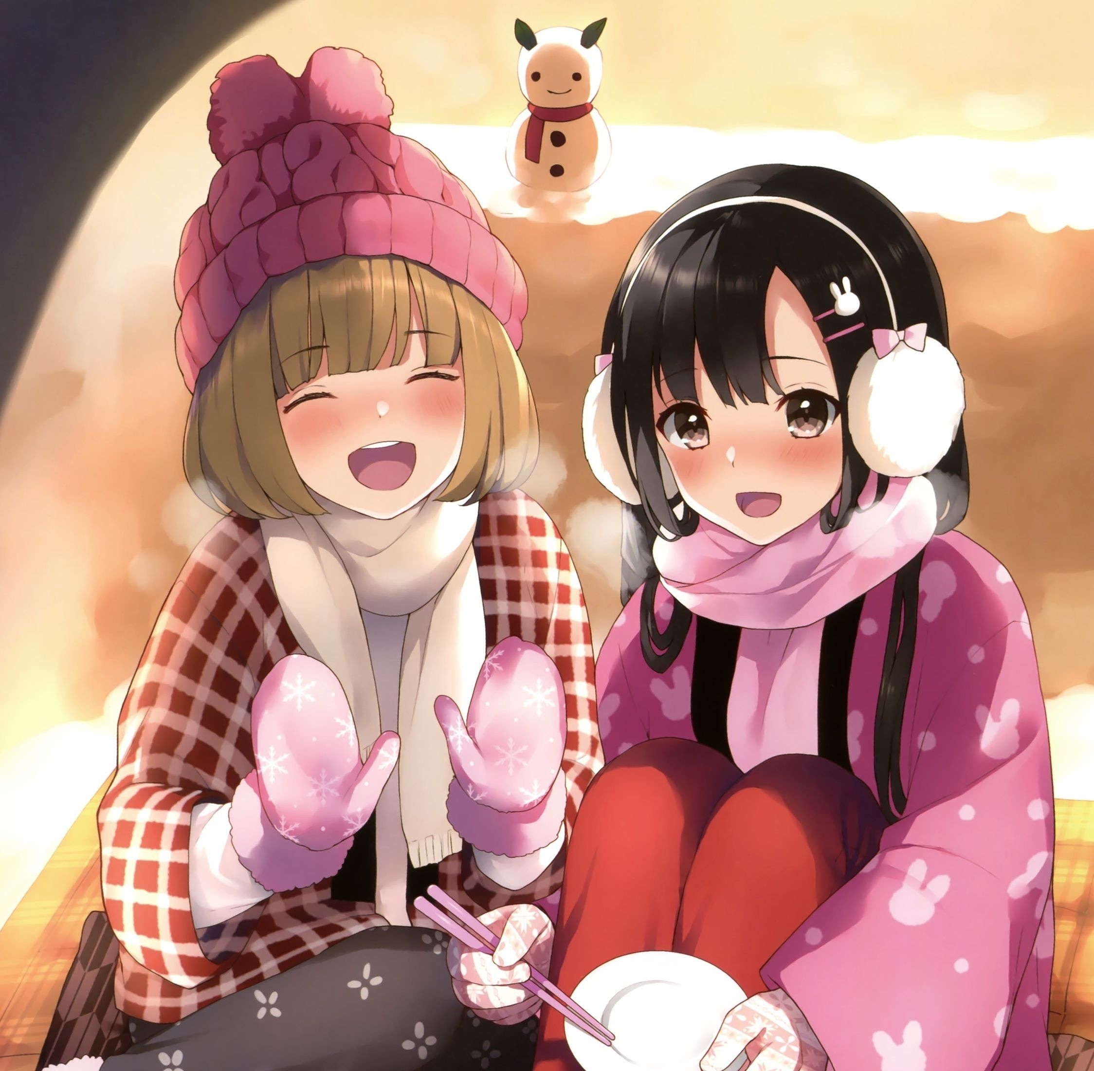 2250x2200 Download 2248x2248 wallpaper winter, cute anime girls, friends, Desktop