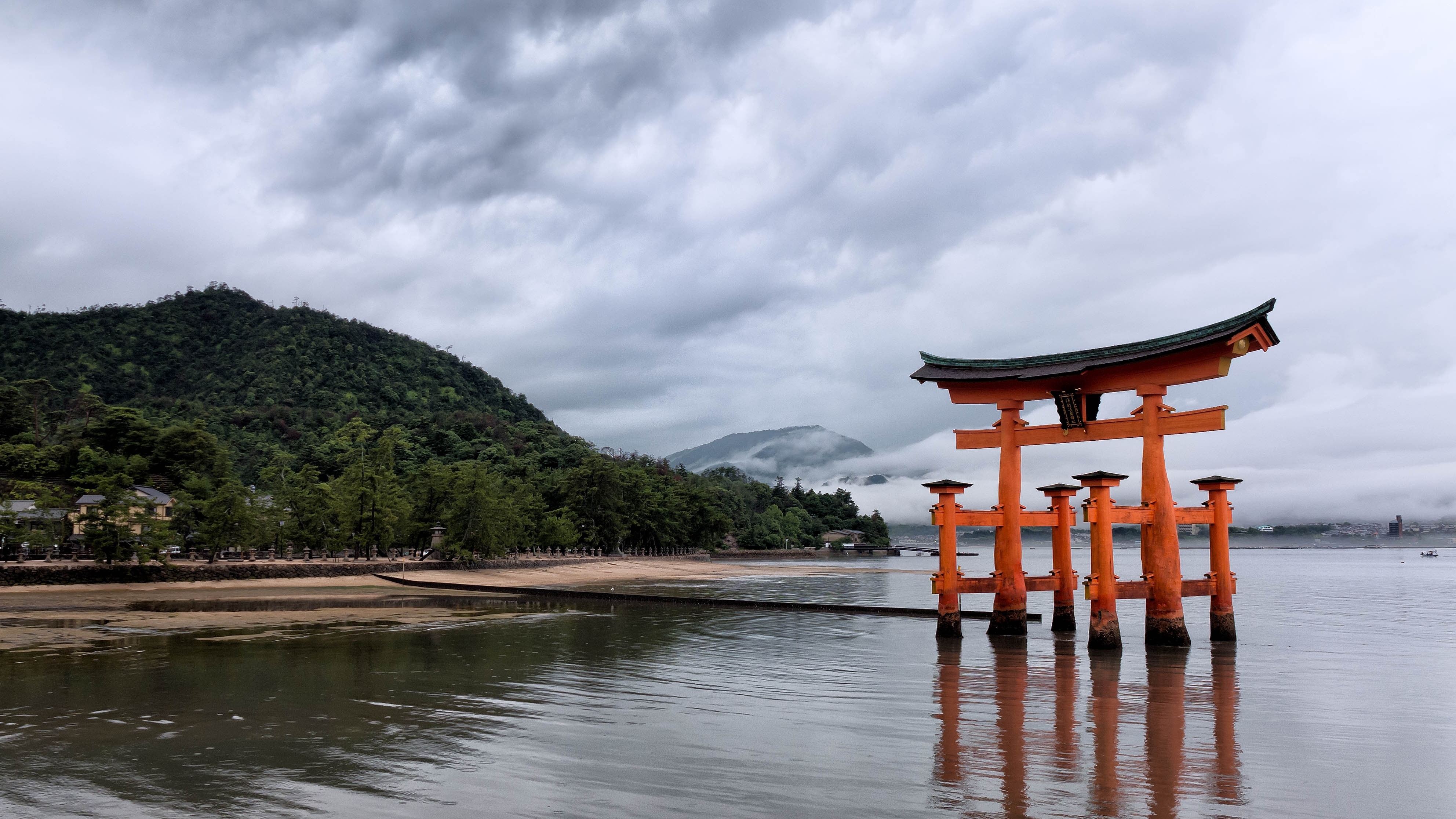 3970x2240 Itsukushima Shrine torii gate free image, Desktop