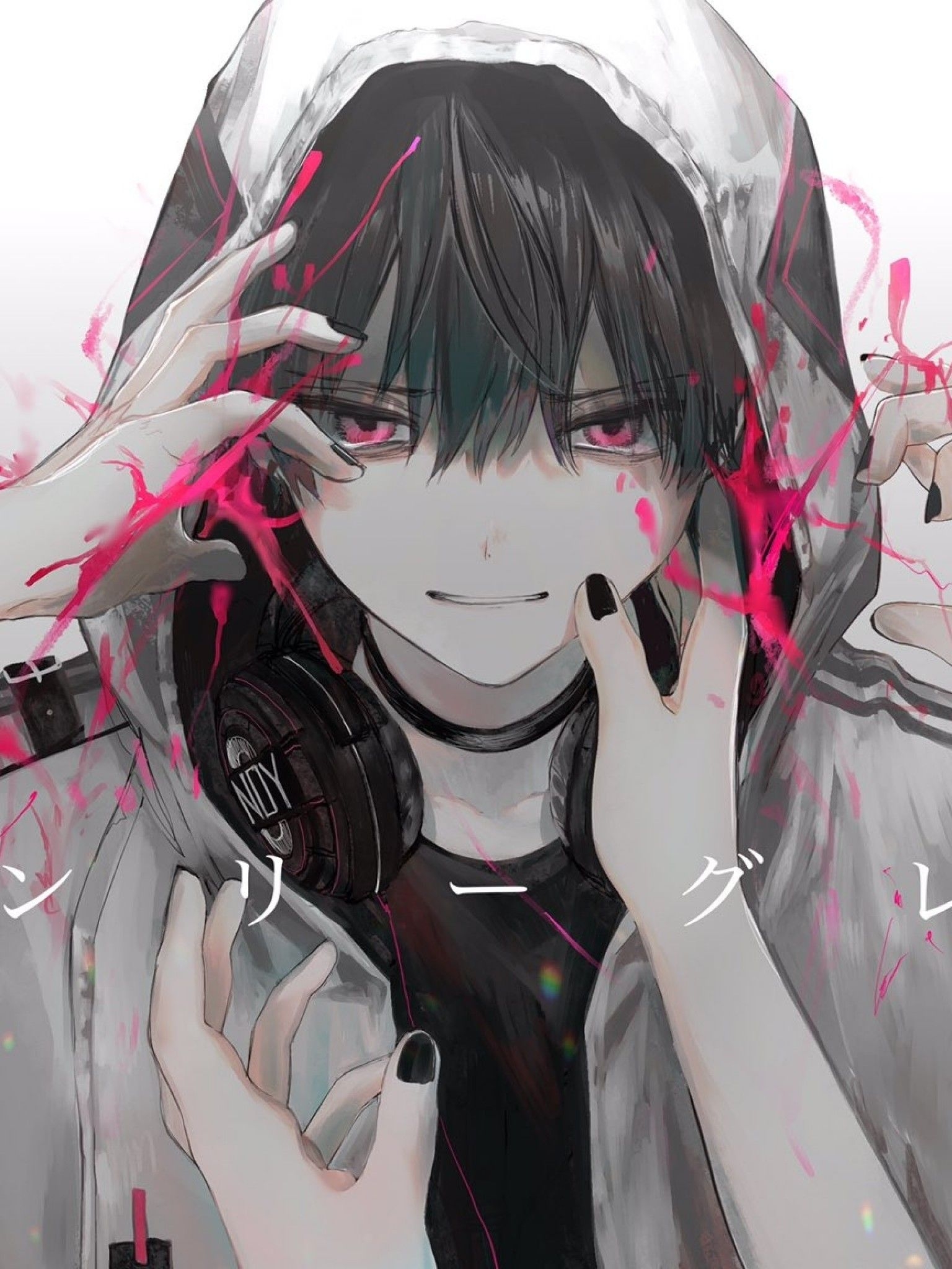 1540x2050 Download  Cool Anime Boy, Hoodie, Headphones, Hands Wallpaper for Apple iPad Mini, Apple IPad 4, Phone