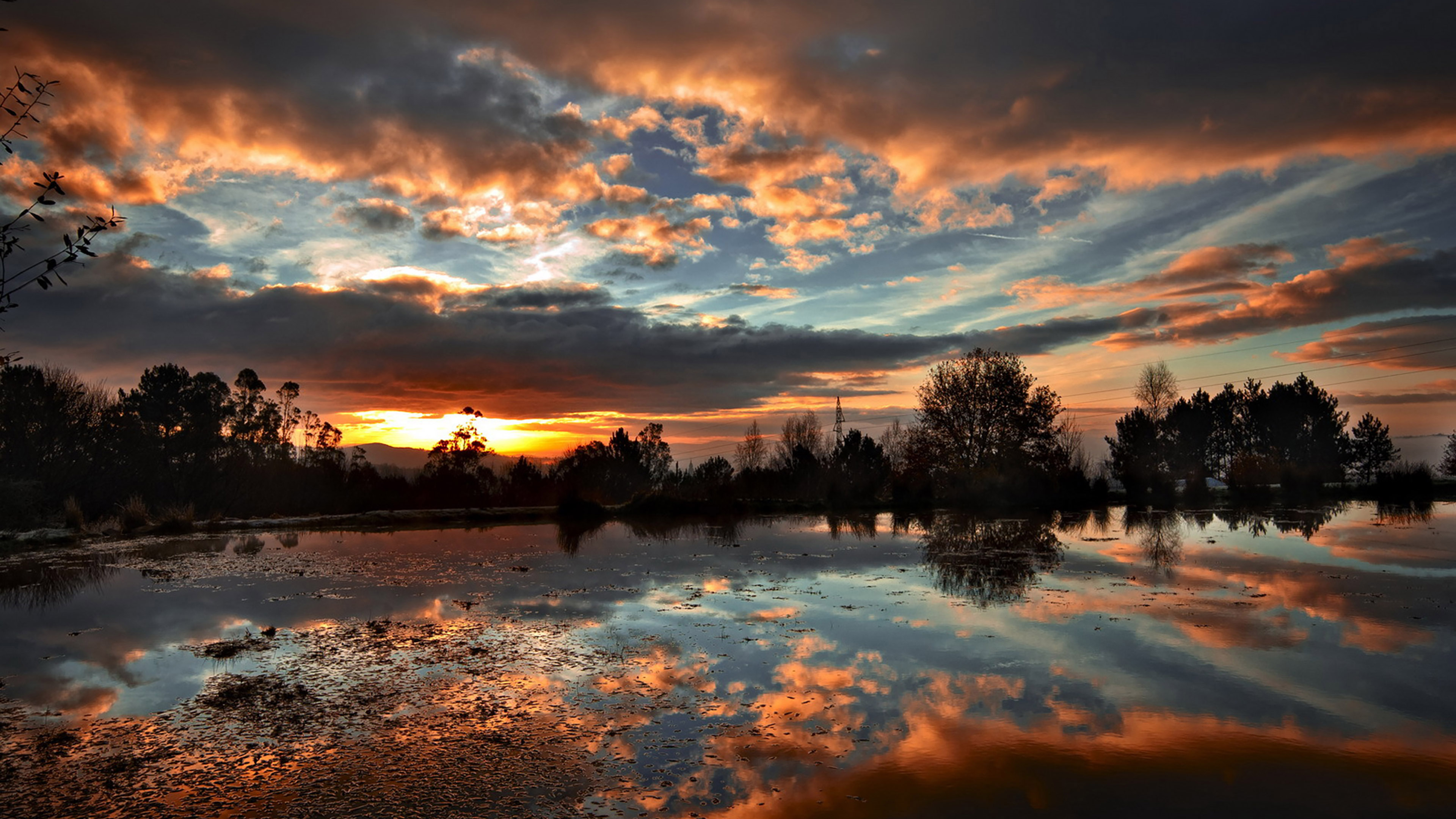 3840x2160 wallpaper for desktop, laptop. sunset lake night dark nature, Desktop
