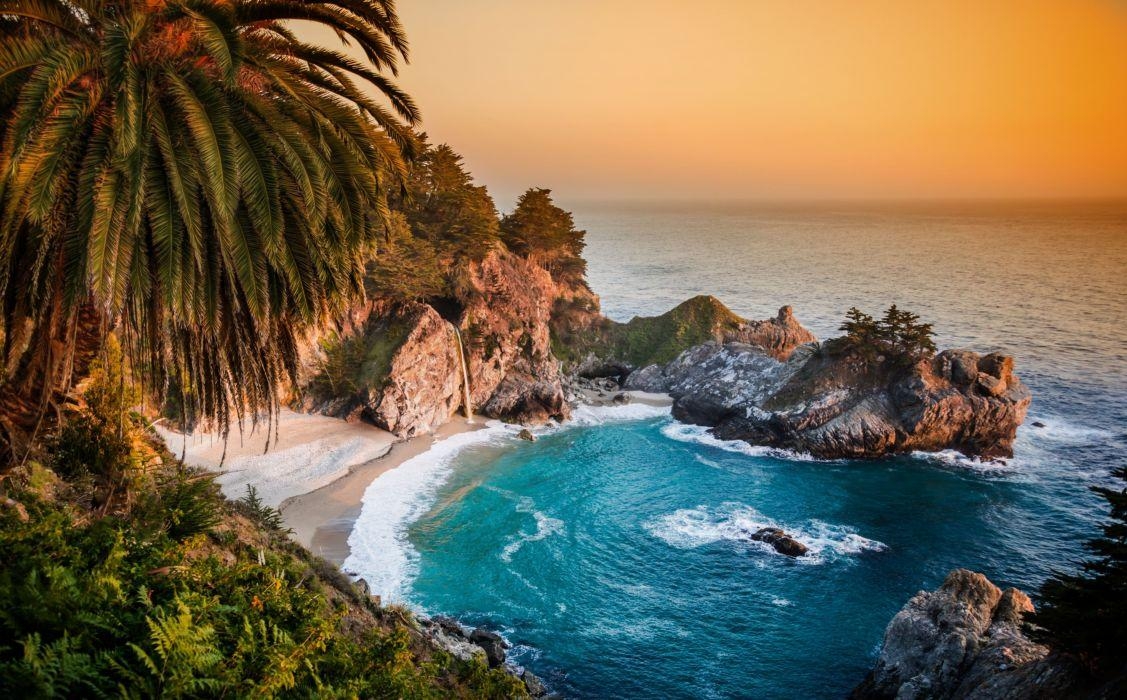 1130x700 California Pacific Ocean waterfall wallpaperx2486, Desktop
