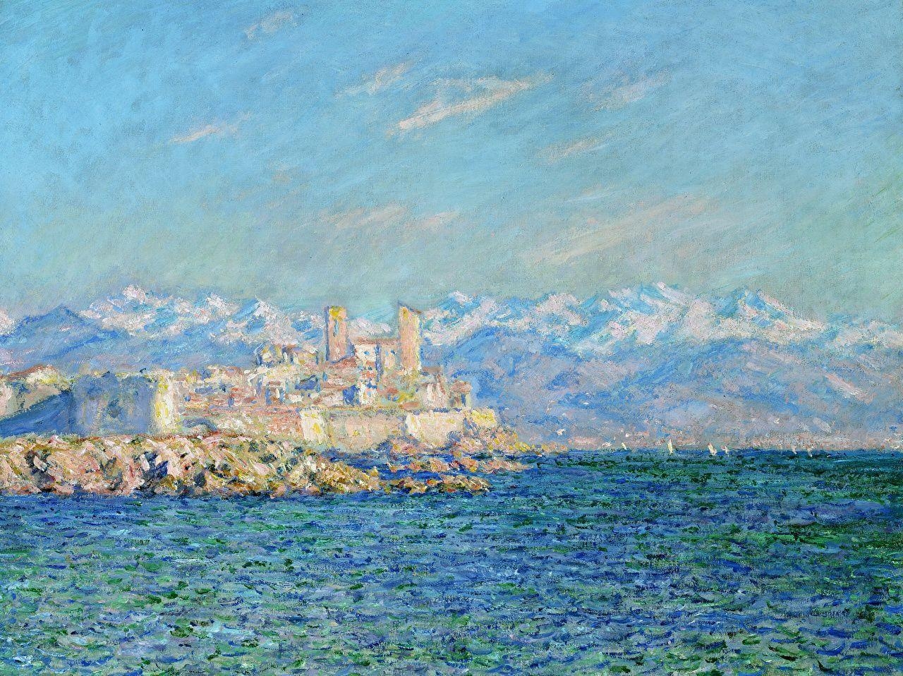 1280x960 Wallpaper Claude Monet Antibes Sea Nature Mountains Pictorial art, Desktop