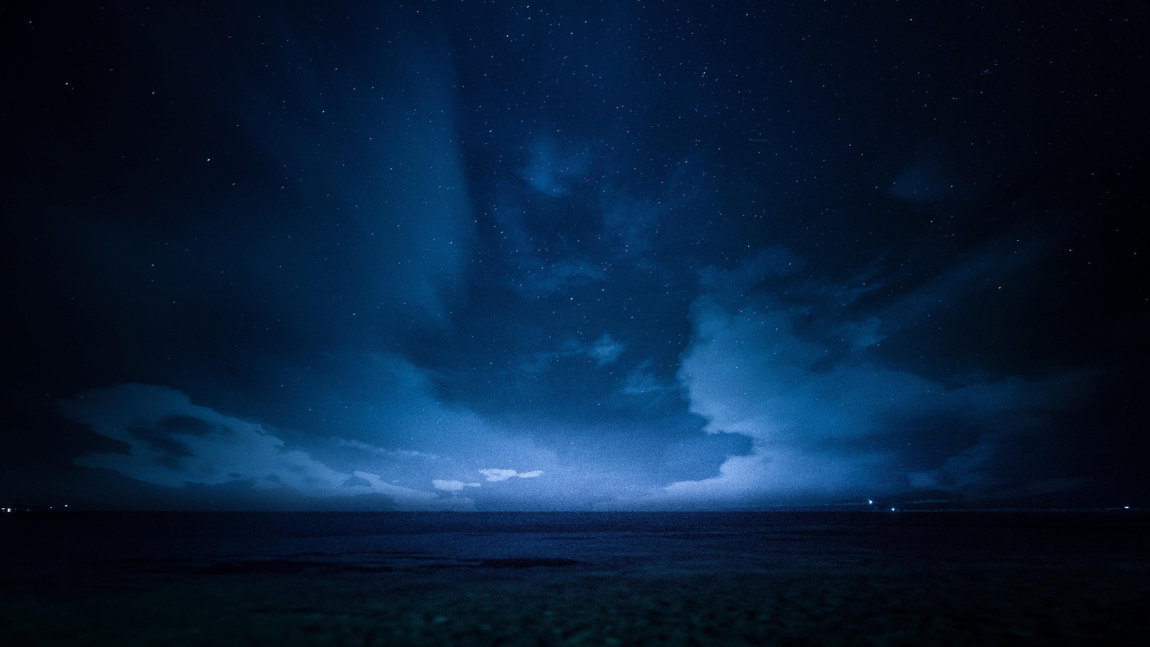 3840x2160 Download wallpaper  starry sky, horizon, night, dark 4k, Desktop
