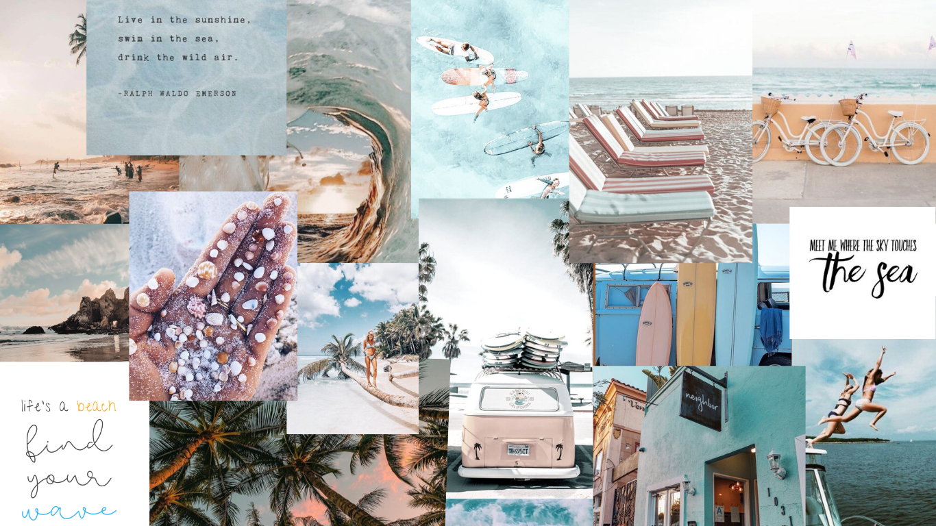 1370x770 Beach Wallpaper Collage In 2020. Aesthetic Desktop Wallpaper, Desktop Wallpaper Art, Aesthetic Iphone Wallpaper, Desktop