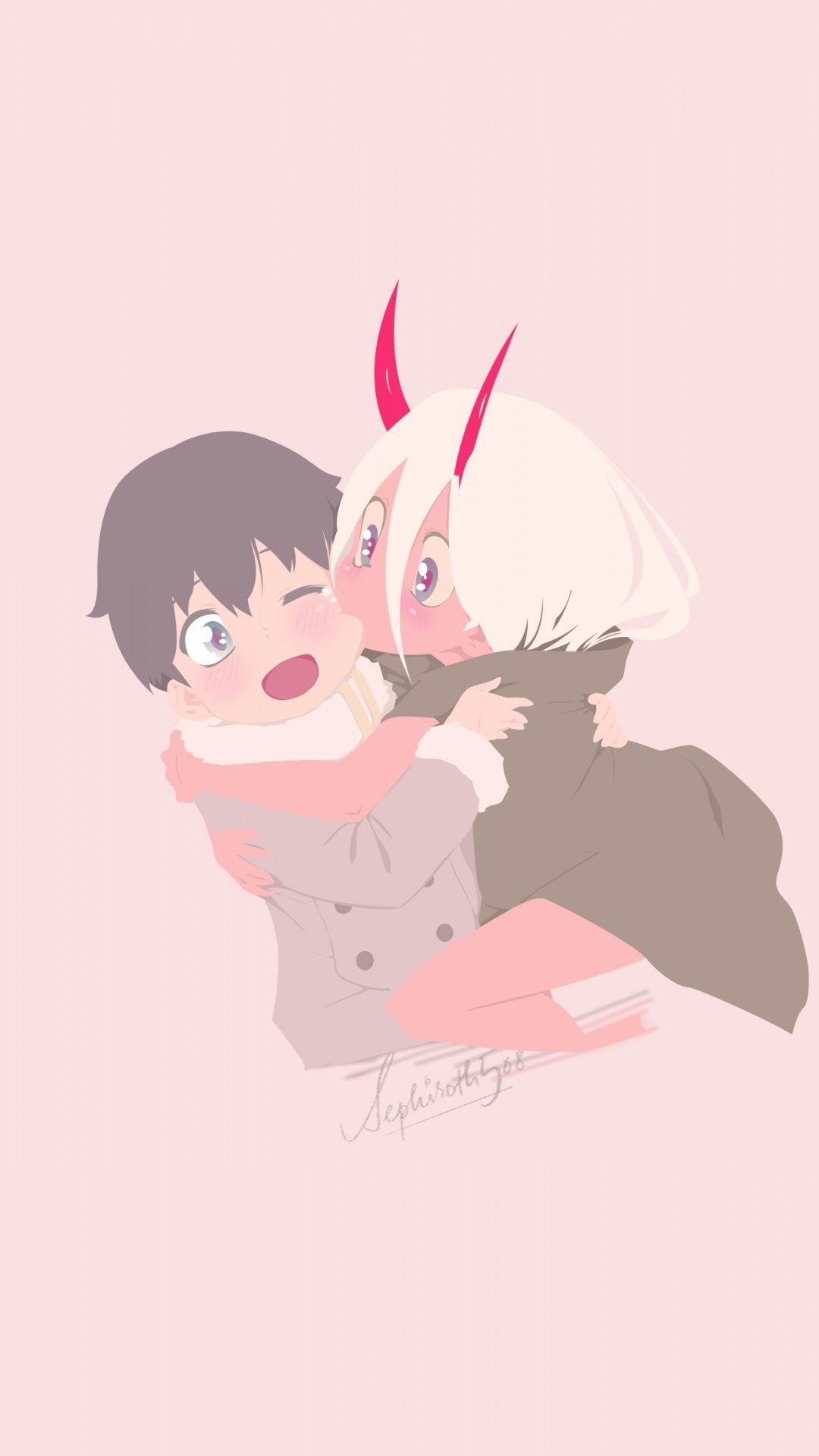 1080x1920 Minimal, Zero Two and Hiro, art wallpaper. Anime estético, Phone