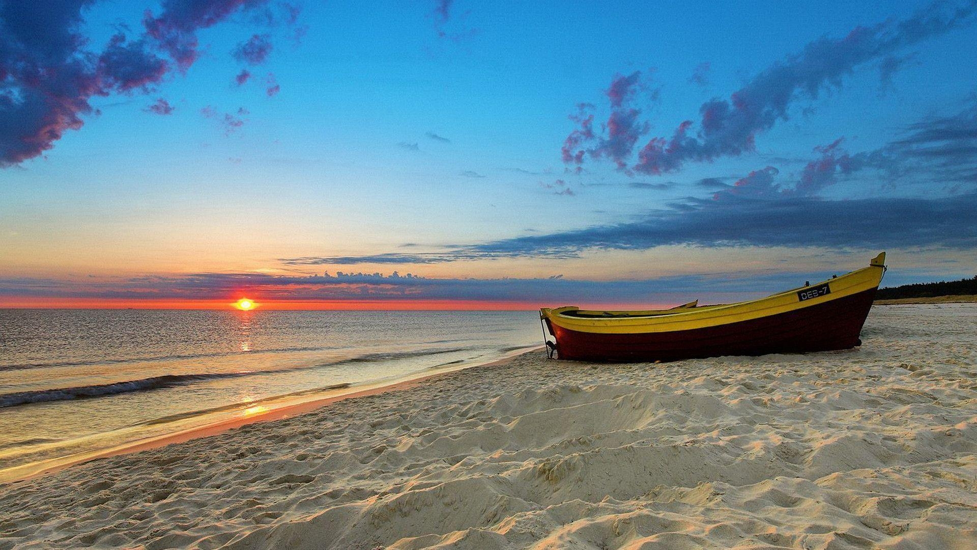 1920x1080 Boat on the Sandy Beach widescreen wallpaper. Wide, Desktop