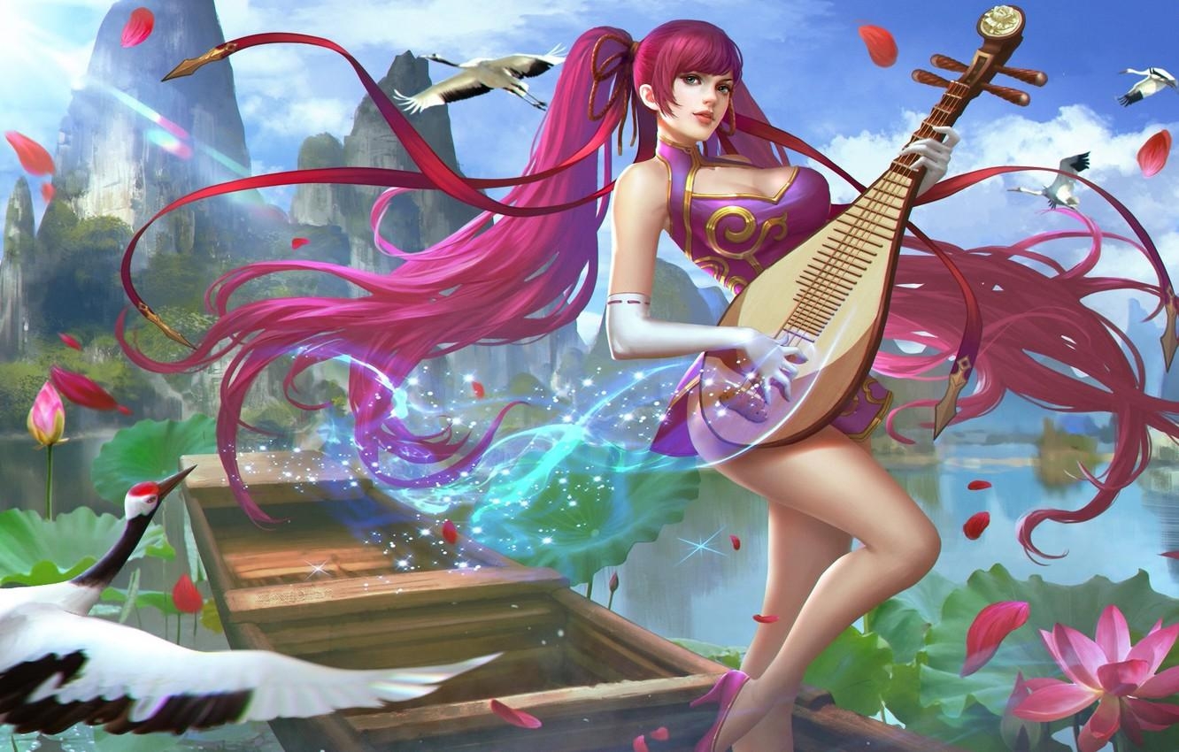 1340x850 Wallpaper girl, lute, Heroes of Newerth, Rhapsody, Zhaojun, bubali, Desktop