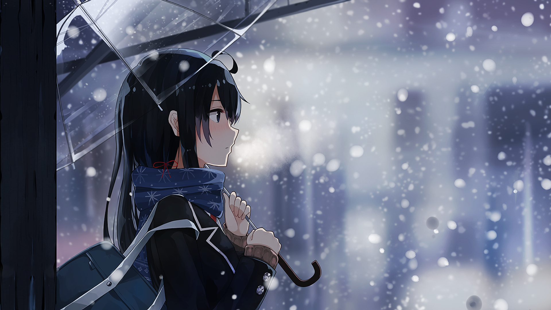 1920x1080 Wallpaper, anime girls, snow, winter, umbrella, cold, Yahari Ore no Seishun Love Comedy wa Machigatteiru, Yukinoshita Yukino, screenshot, computer wallpaper, atmosphere of earth, Desktop