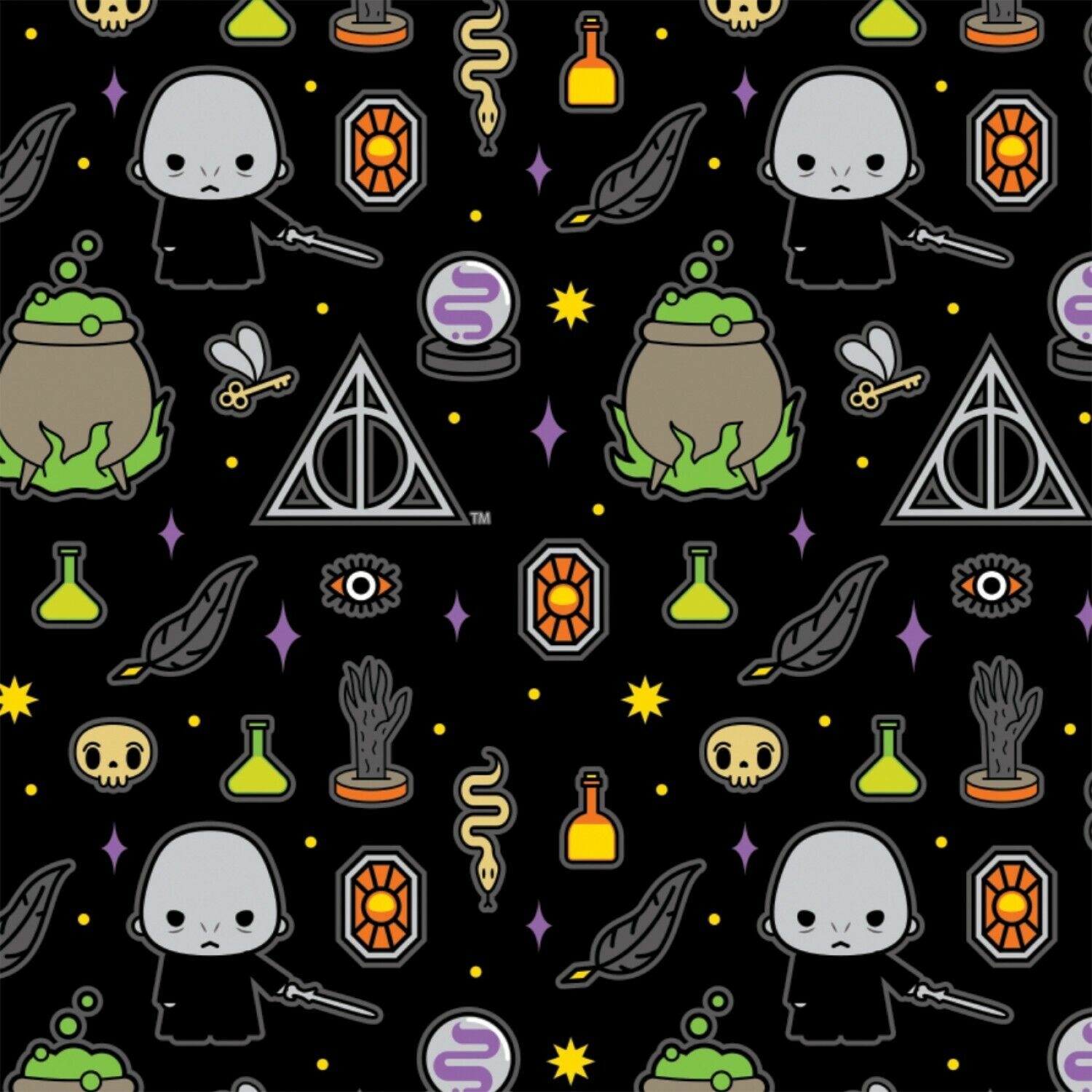 1500x1500 Harry Potter Character Halloween Kawaii Dark Arts Black 100% Cotton By The Yard, Phone