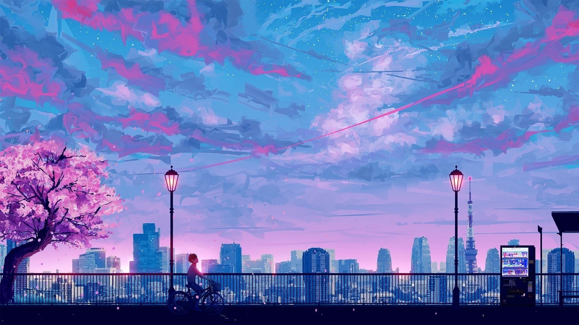 1920x1080 Anime City in Spring HD Wallpaper. Background Imagex1080, Desktop