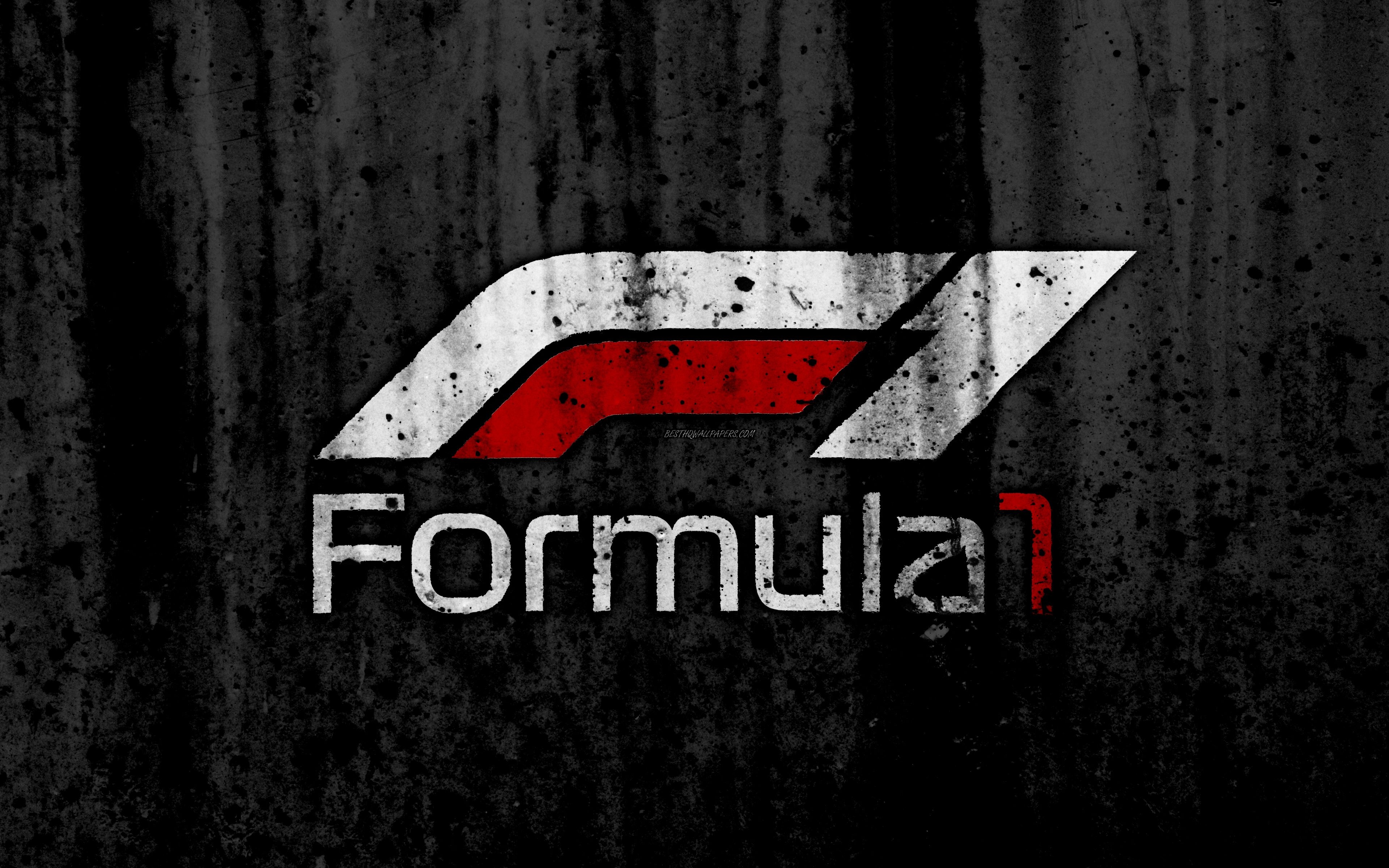 3840x2400 Download wallpaper Formula 4k, new logo, grunge, F black backgroud, Formula 1 logo for desktop with resolution. High Quality HD picture wallpaper, Desktop