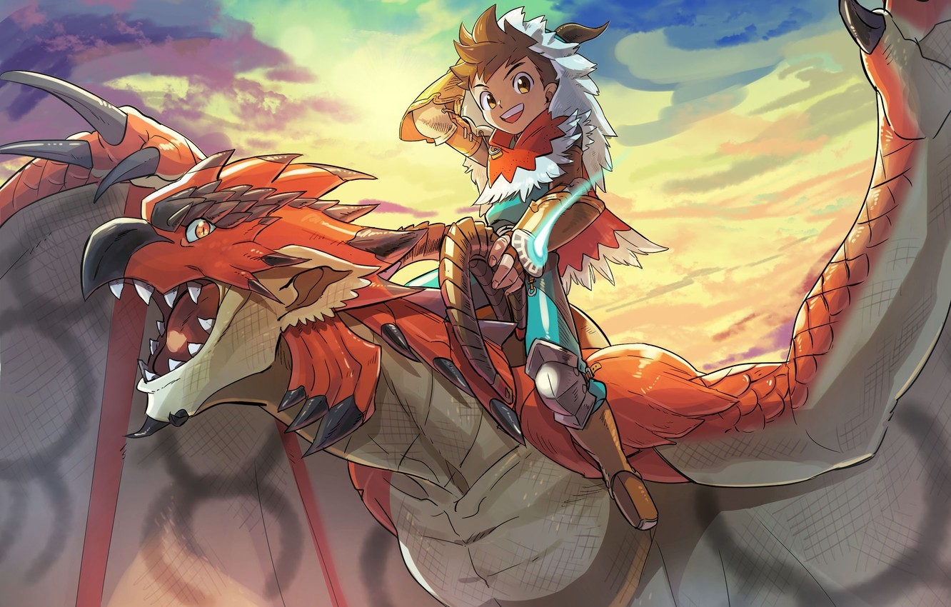 1340x850 Wallpaper dragon, anime, boy image for desktop, section сёнэн, Desktop