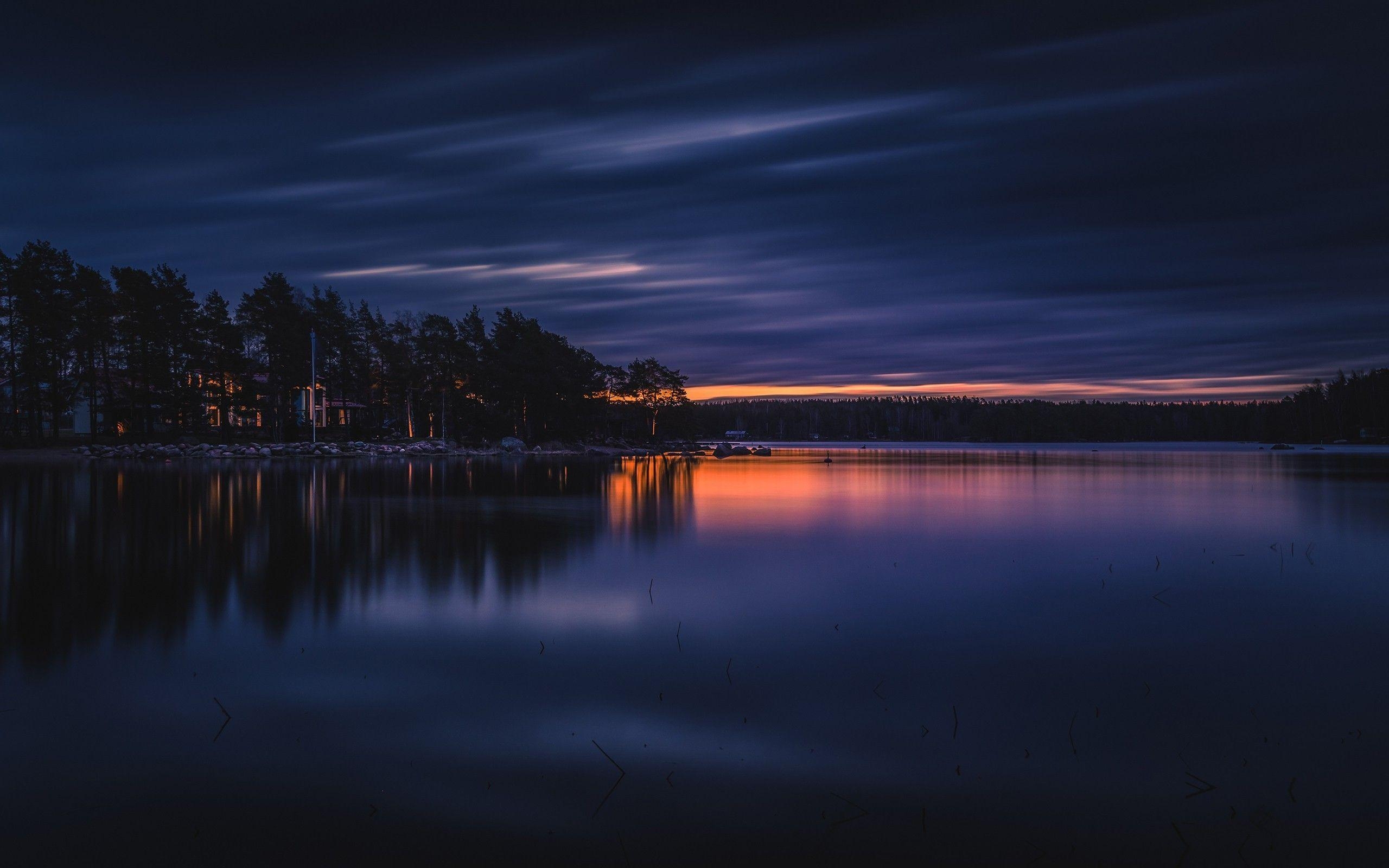 2560x1600 lake, Sunset, Clouds, Trees, Landscape, Reflection, Finland, Desktop